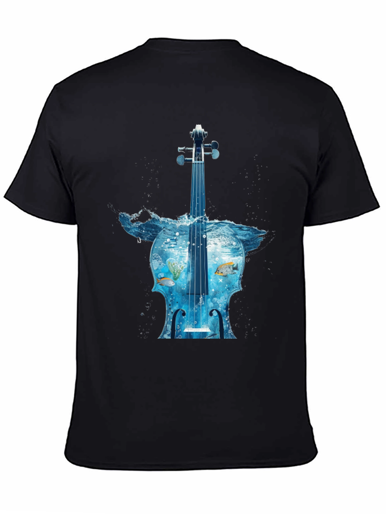 Ocean Cello Graphic Tee - Black Cotton T-Shirt