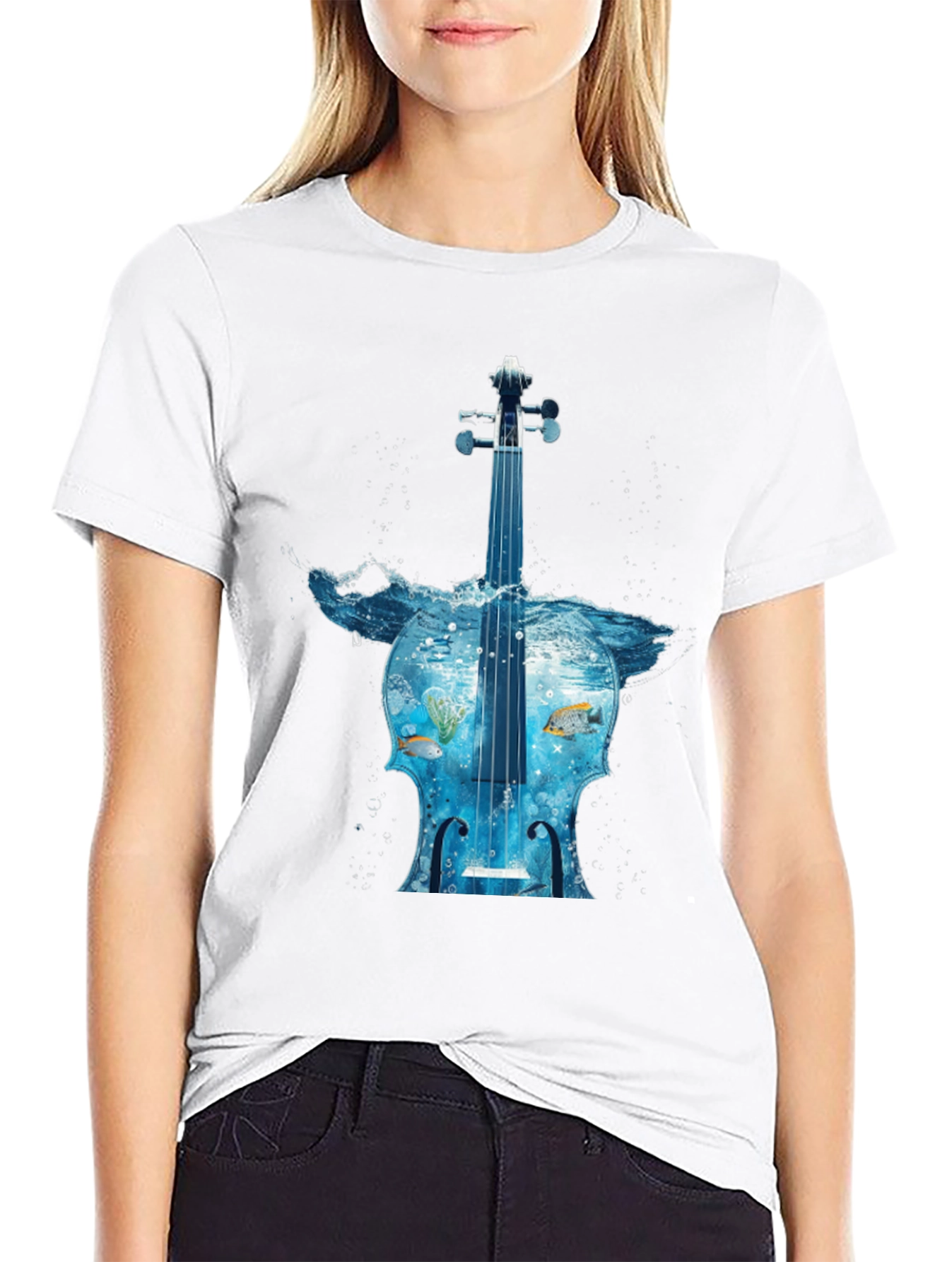 Ocean Cello Graphic Tee - Black Cotton T-Shirt