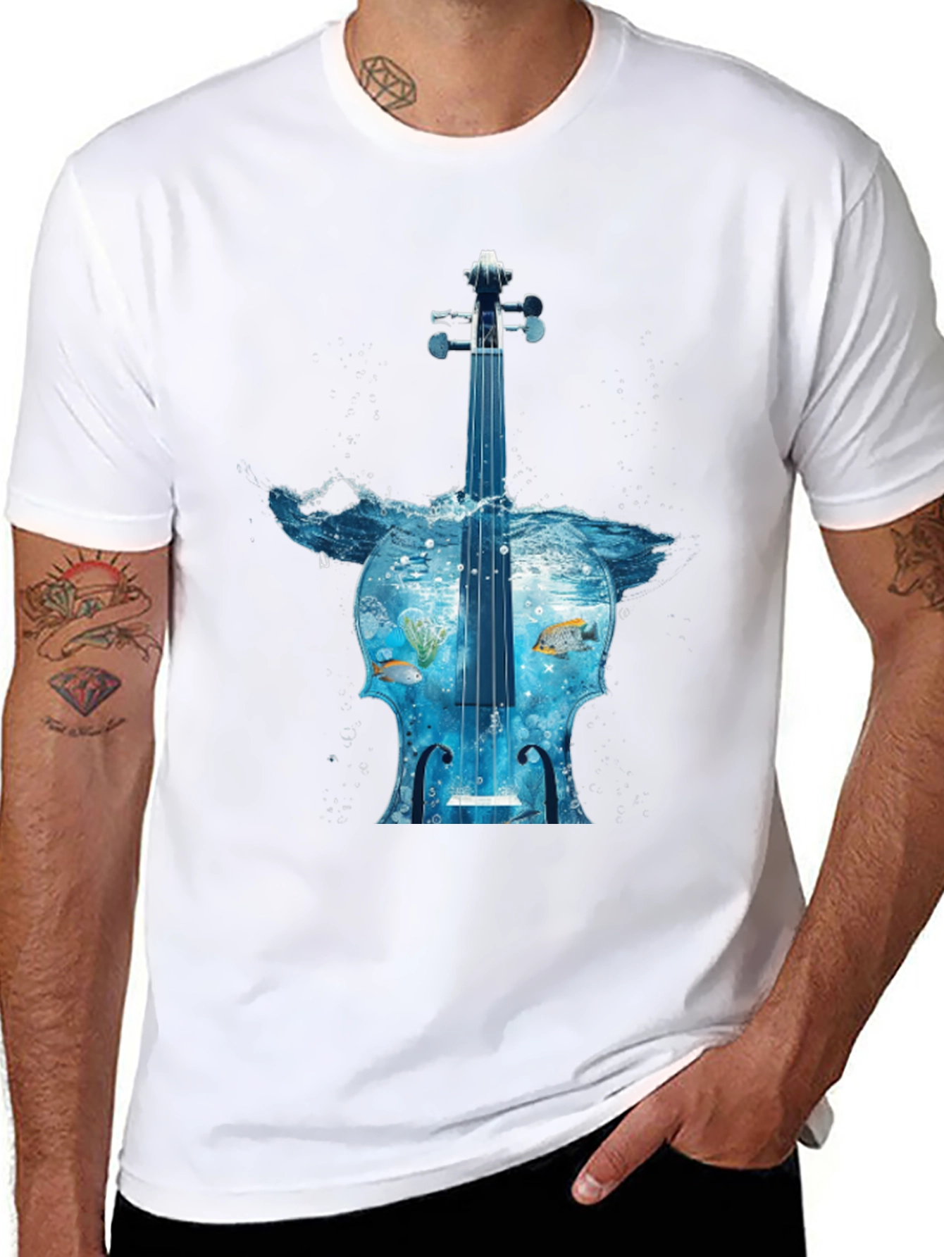 Ocean Cello Graphic Tee - Black Cotton T-Shirt