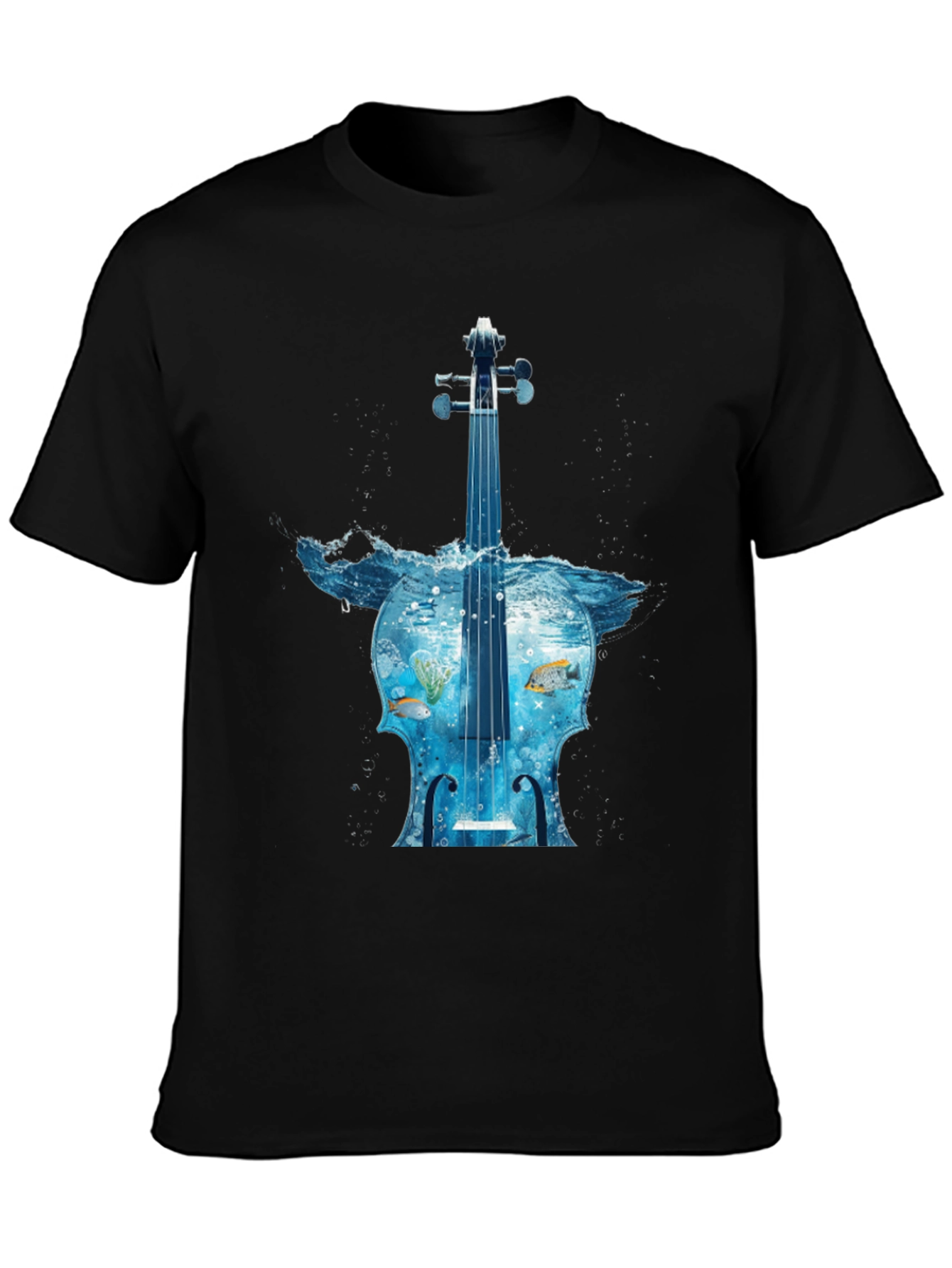 Ocean Cello Graphic Tee - Black Cotton T-Shirt