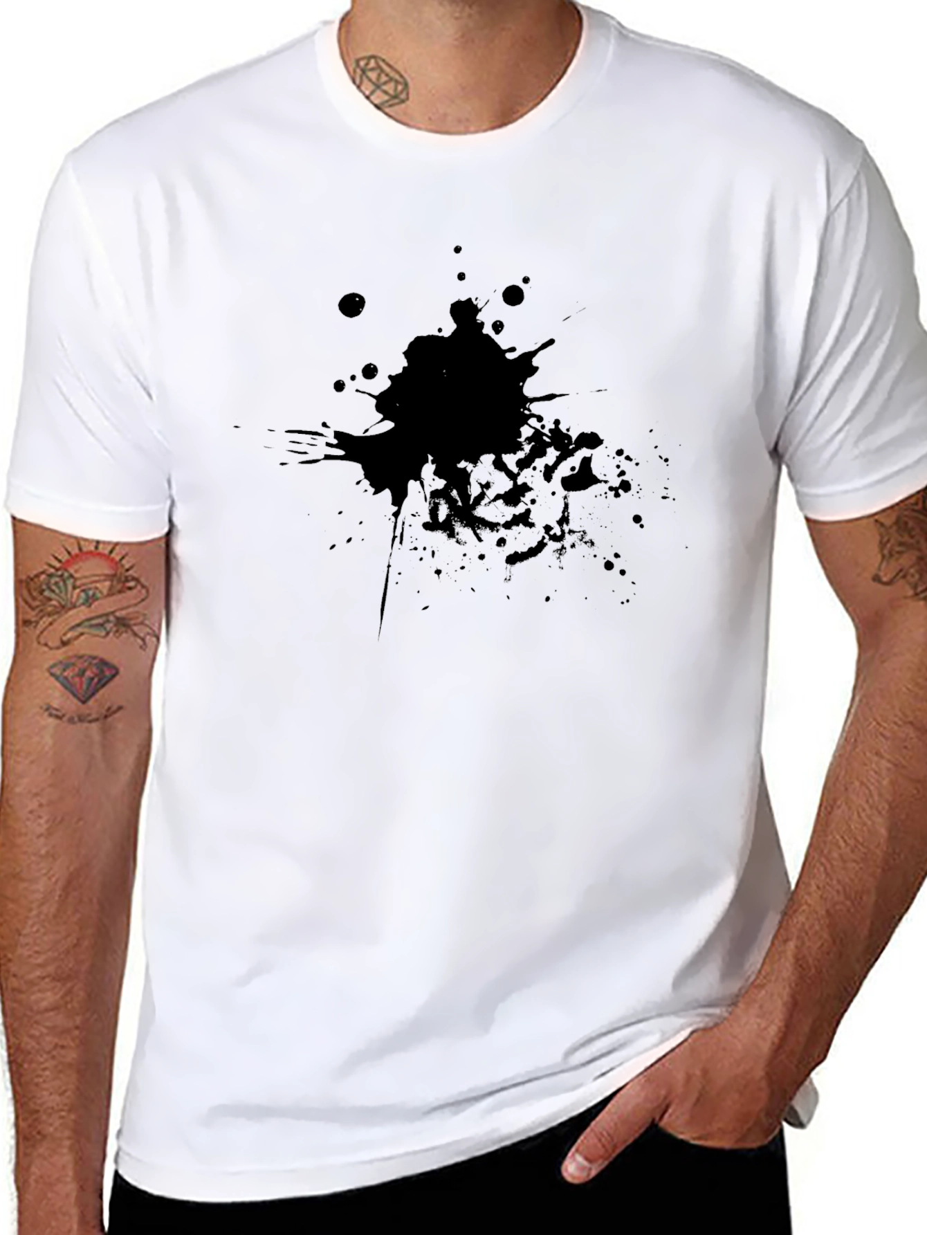Mens Black T-Shirt with Abstract Splash Design