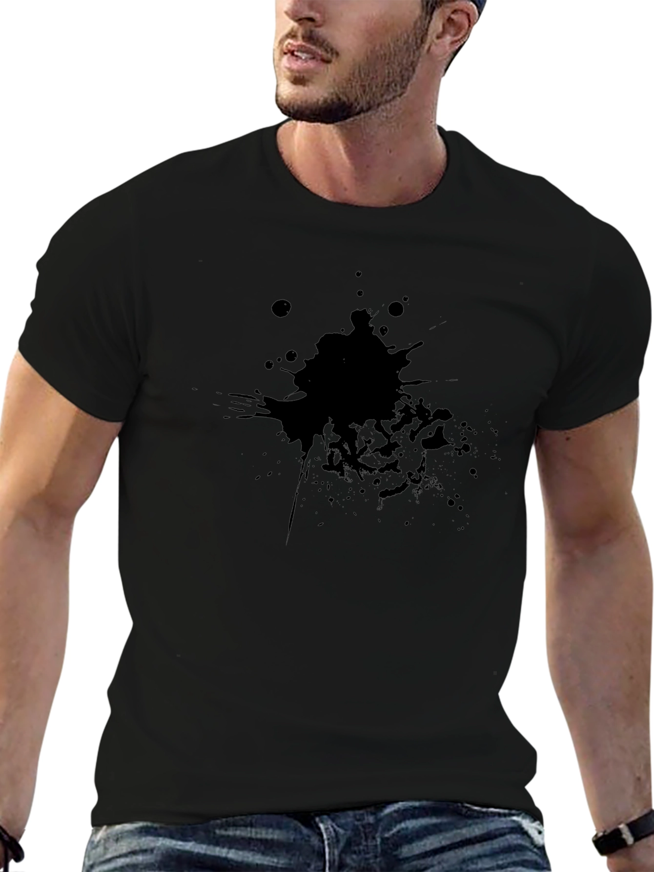 Mens Black T-Shirt with Abstract Splash Design