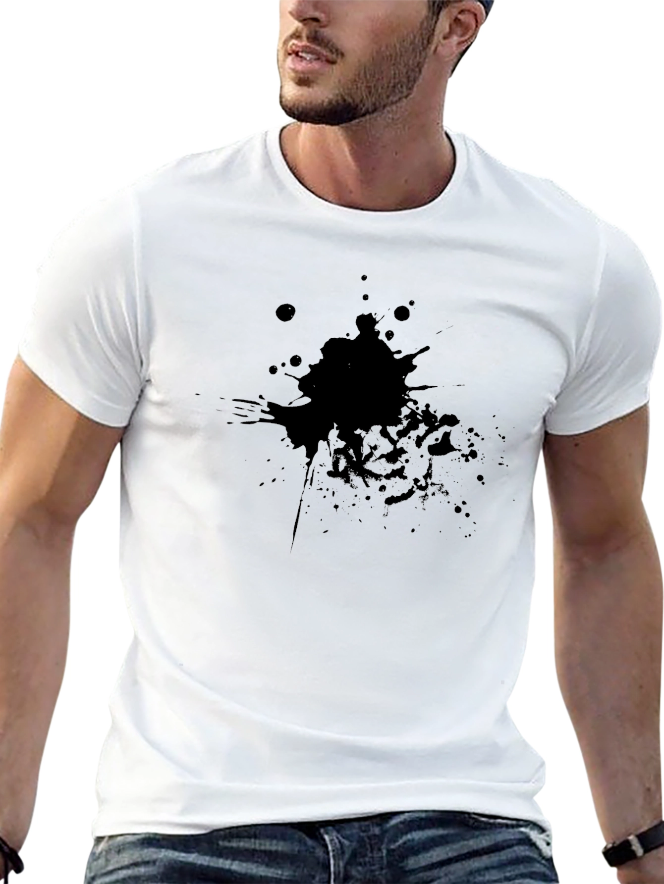 Mens Black T-Shirt with Abstract Splash Design