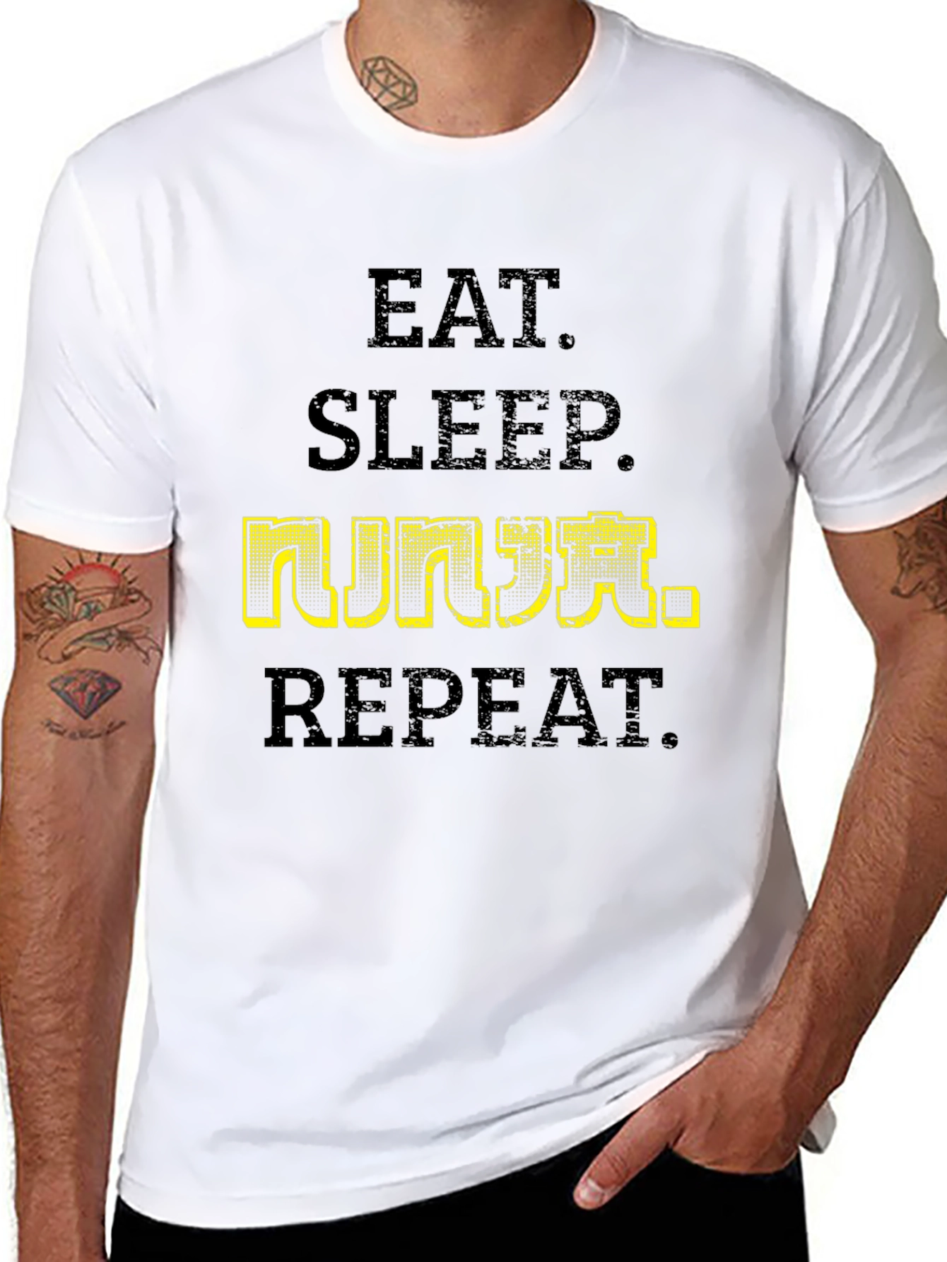 Eat Sleep Ninja Repeat T-Shirt - Black Cotton Tee