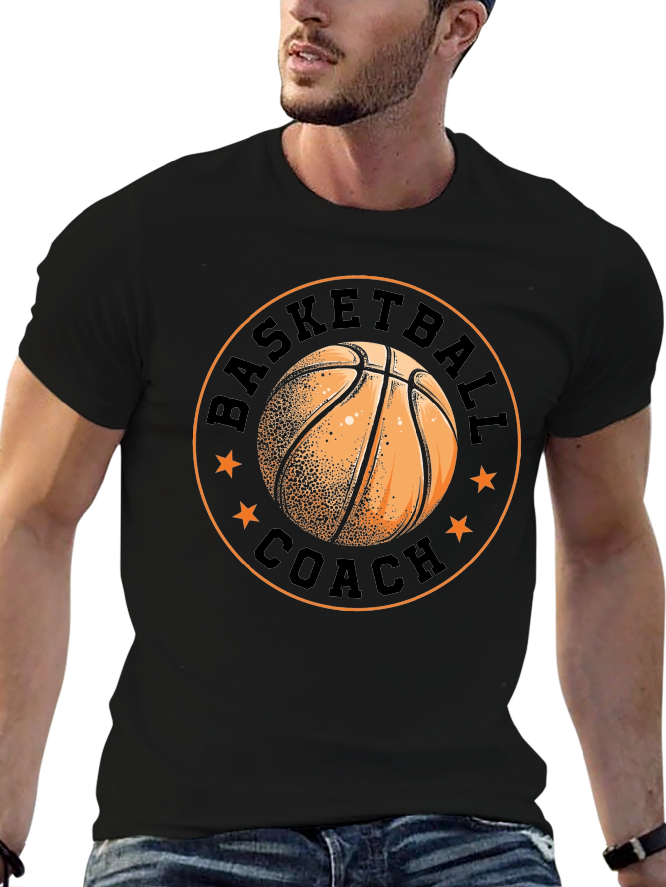 Basketball Coach Graphic Tee - Black Cotton T-Shirt