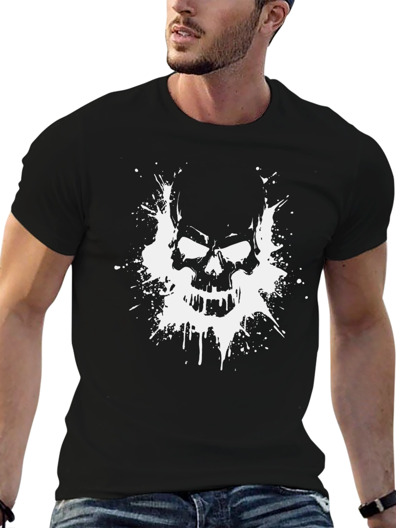 Skull Splatter Graphic Tee - Black