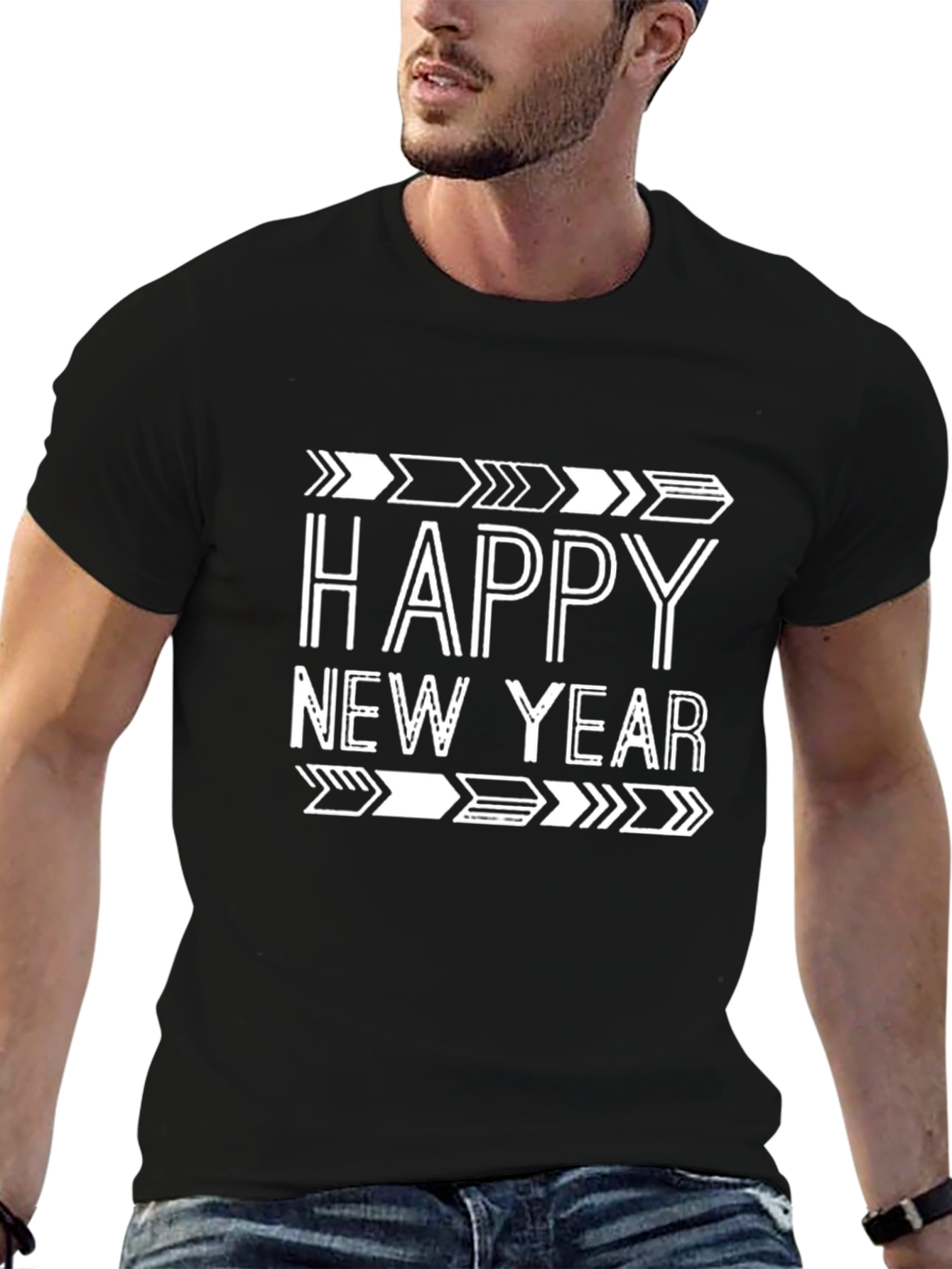 Happy New Year Graphic Print Black T-Shirt