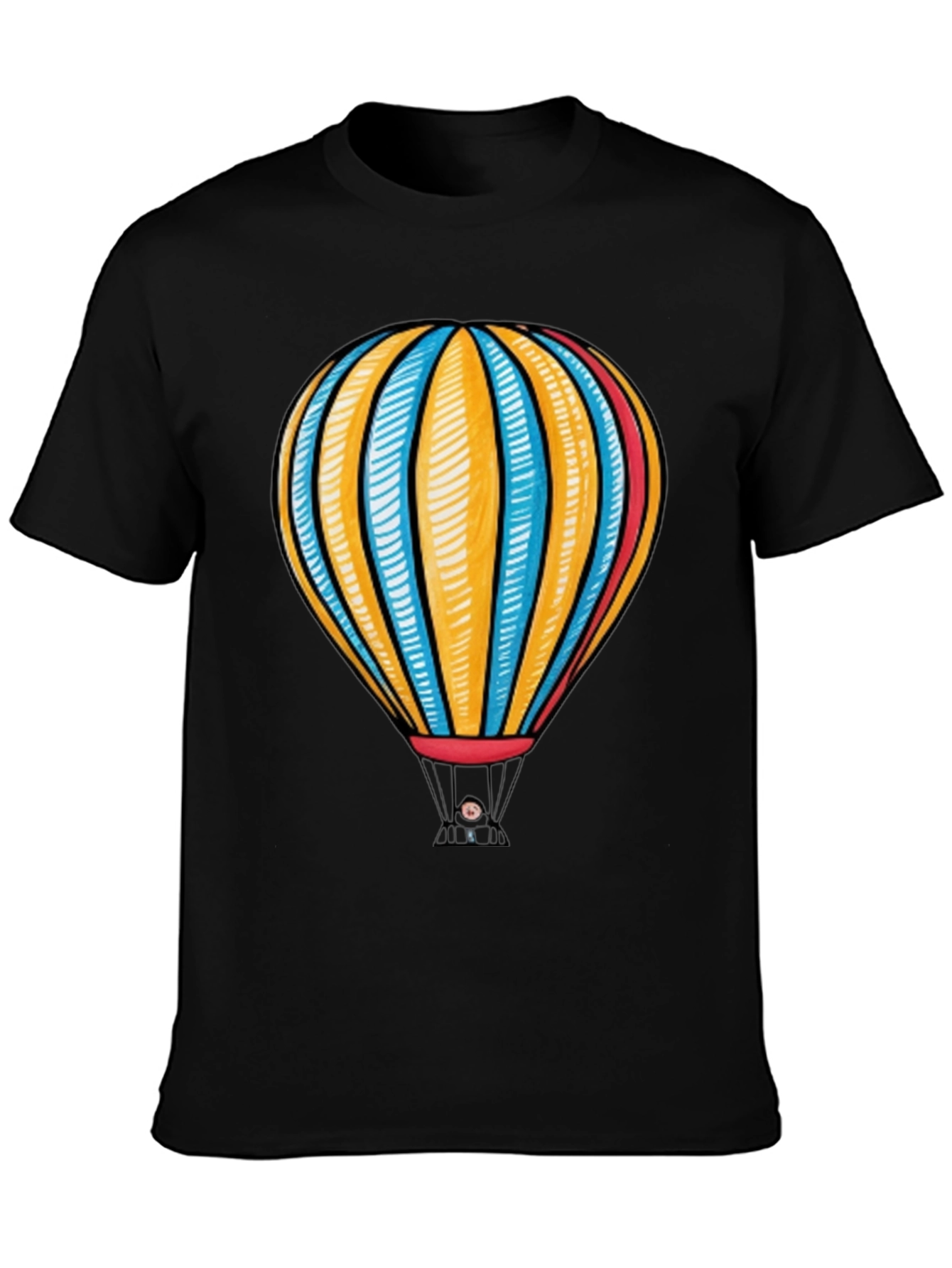 Hot Air Balloon Graphic Tee - Black Cotton T-Shirt