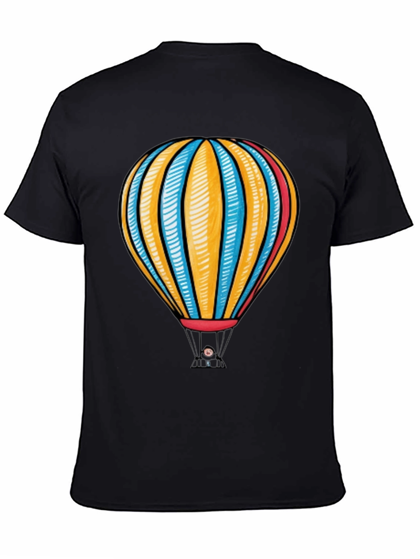 Hot Air Balloon Graphic Tee - Black Cotton T-Shirt
