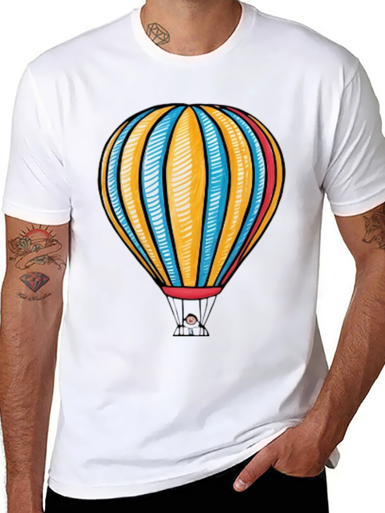Hot Air Balloon Graphic Tee - Black Cotton T-Shirt