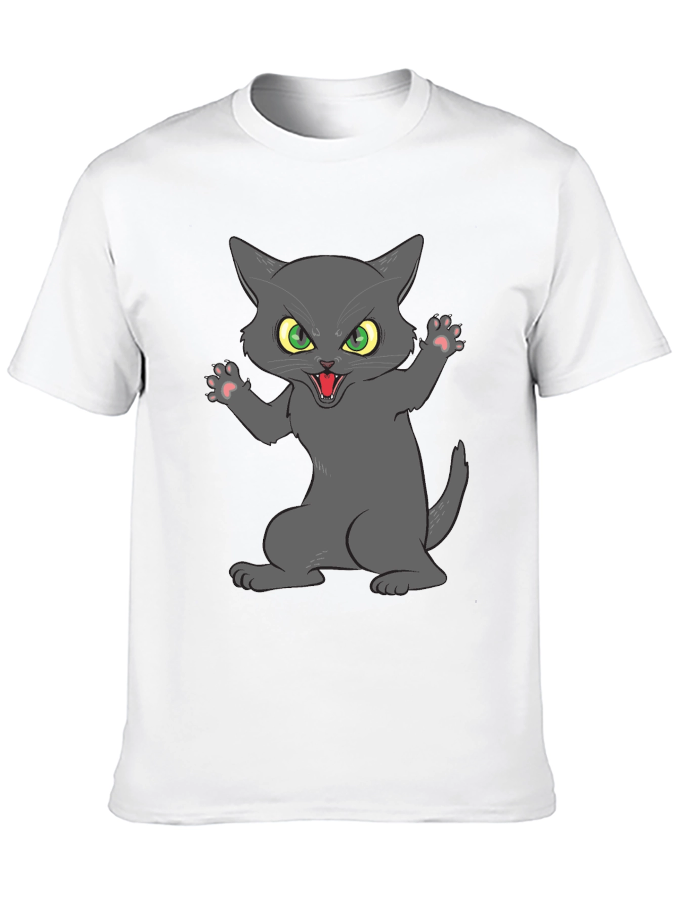 Angry Cat Graphic Tee - Black Cotton Blend