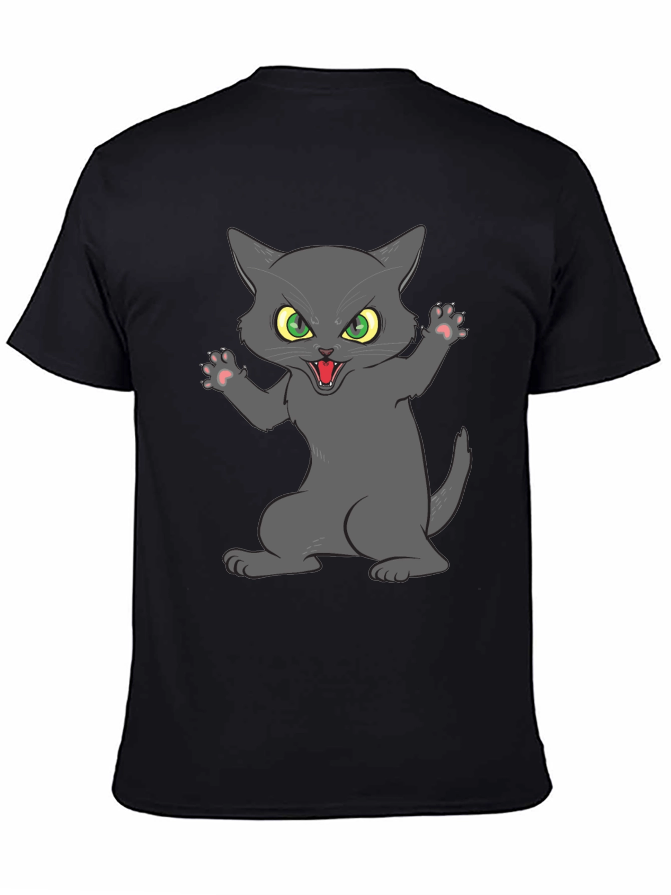 Angry Cat Graphic Tee - Black Cotton Blend