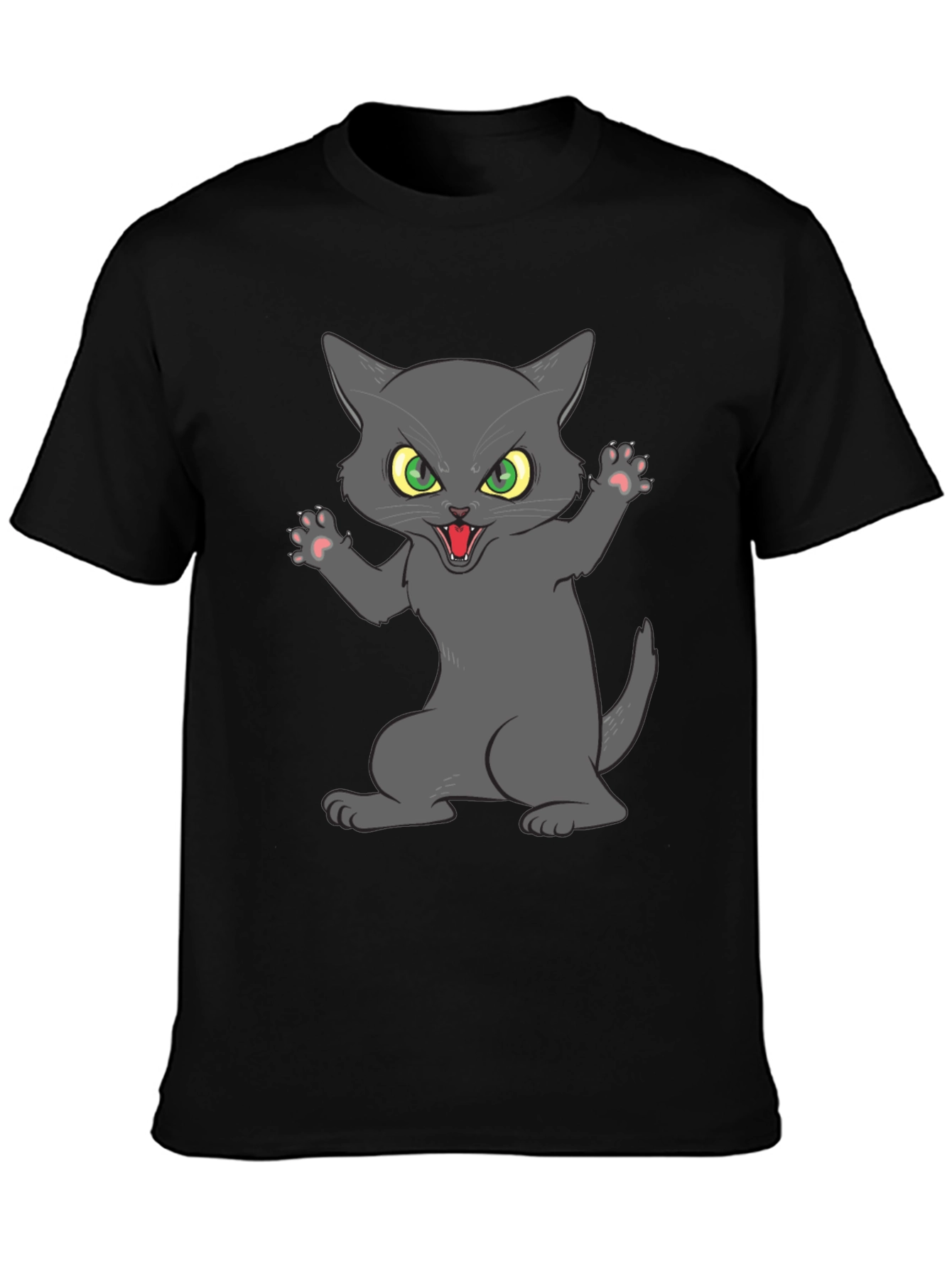 Angry Cat Graphic Tee - Black Cotton Blend