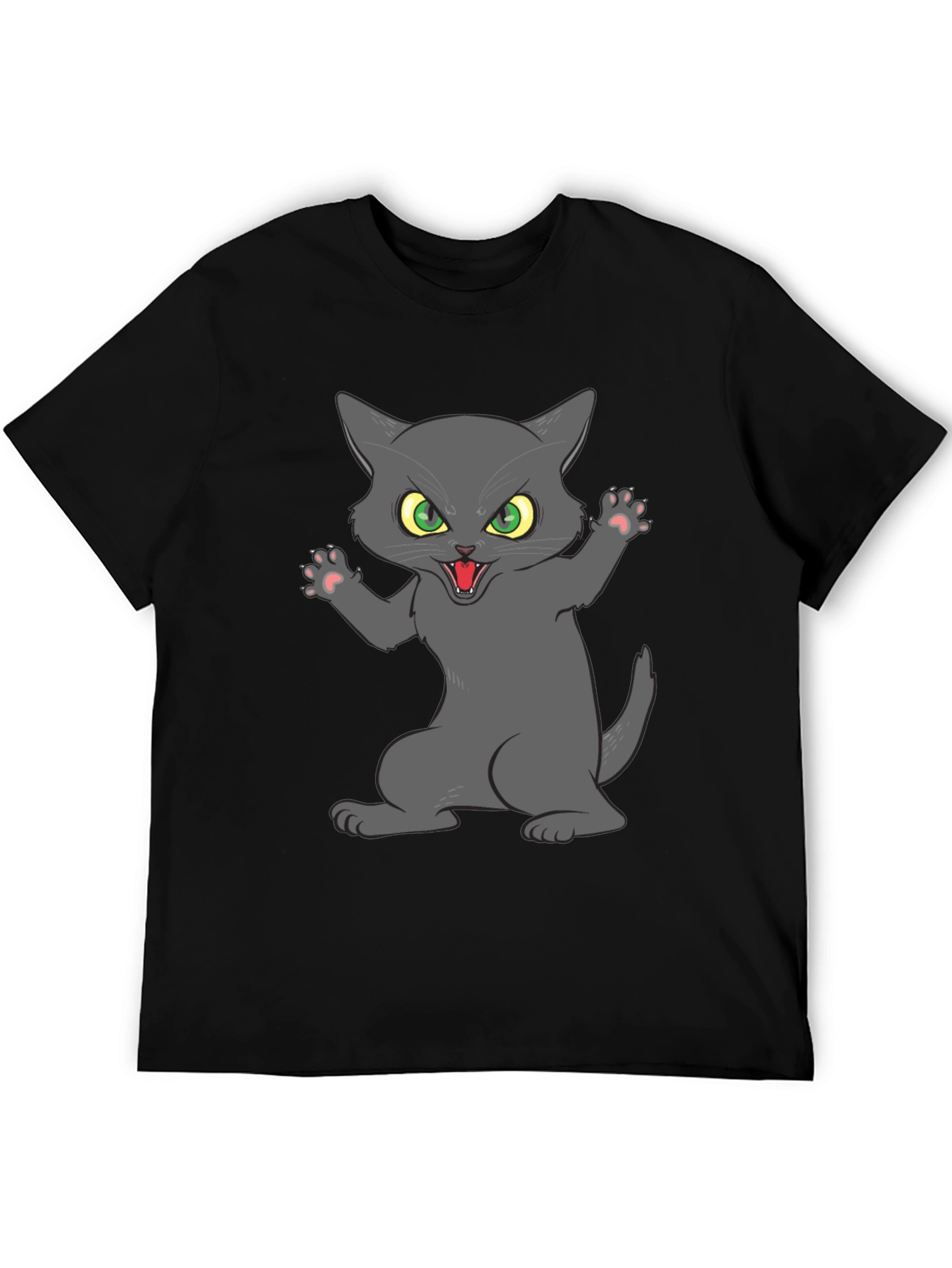 Angry Cat Graphic Tee - Black Cotton Blend