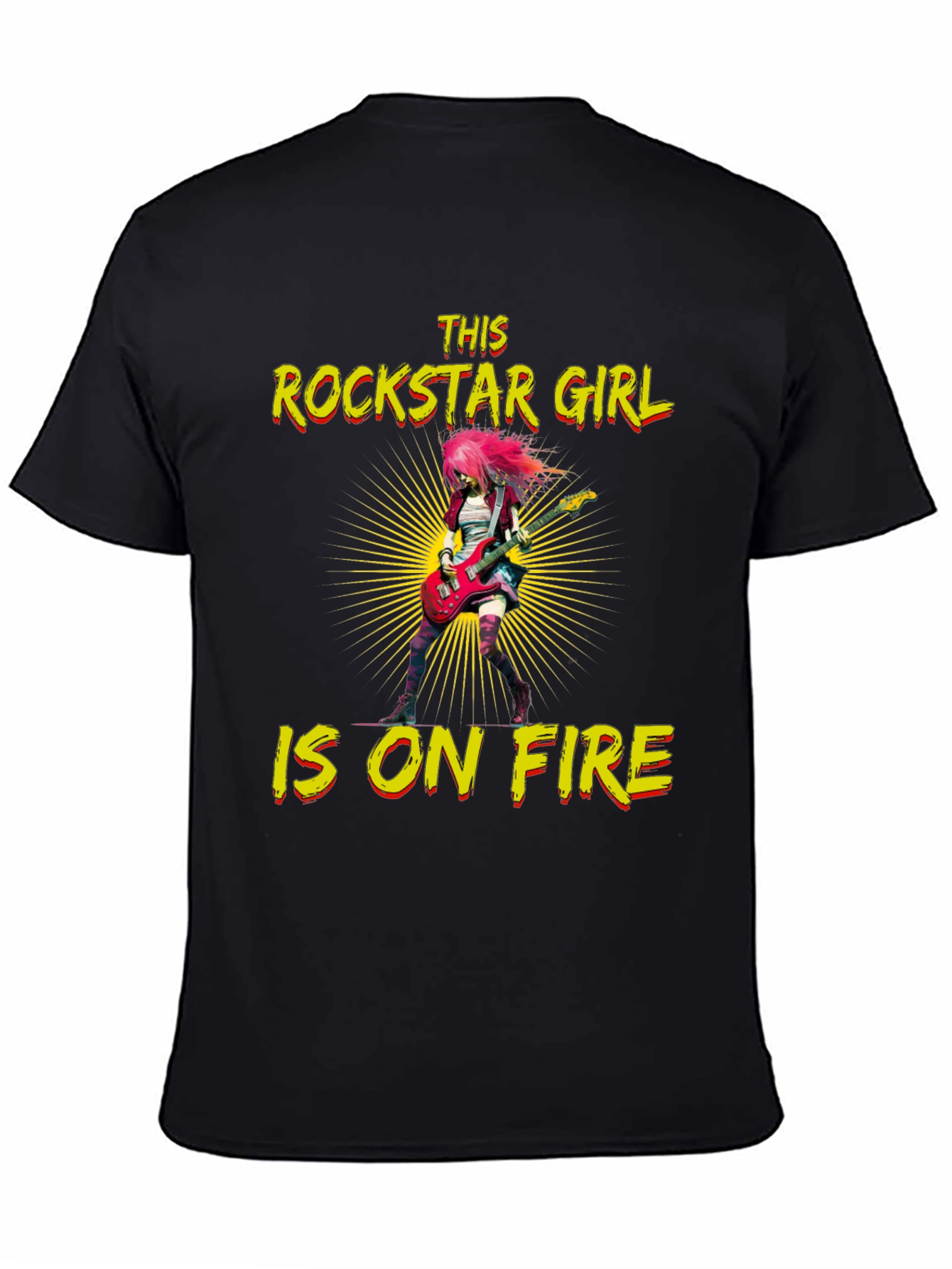 Rockstar Girl on Fire Black T-Shirt
