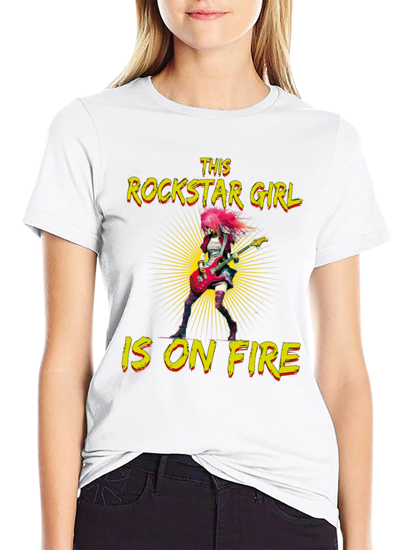 Rockstar Girl on Fire Black T-Shirt