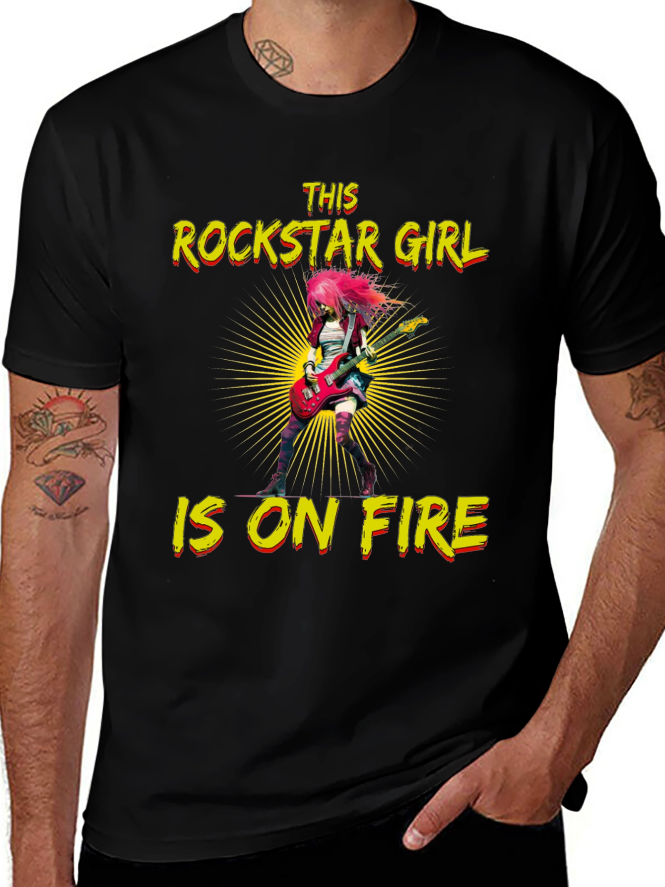 Rockstar Girl on Fire Black T-Shirt