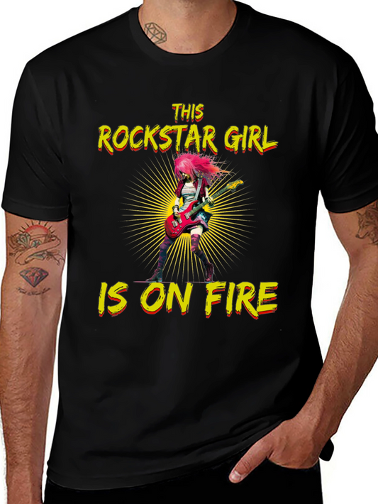 Rockstar Girl on Fire Black T-Shirt