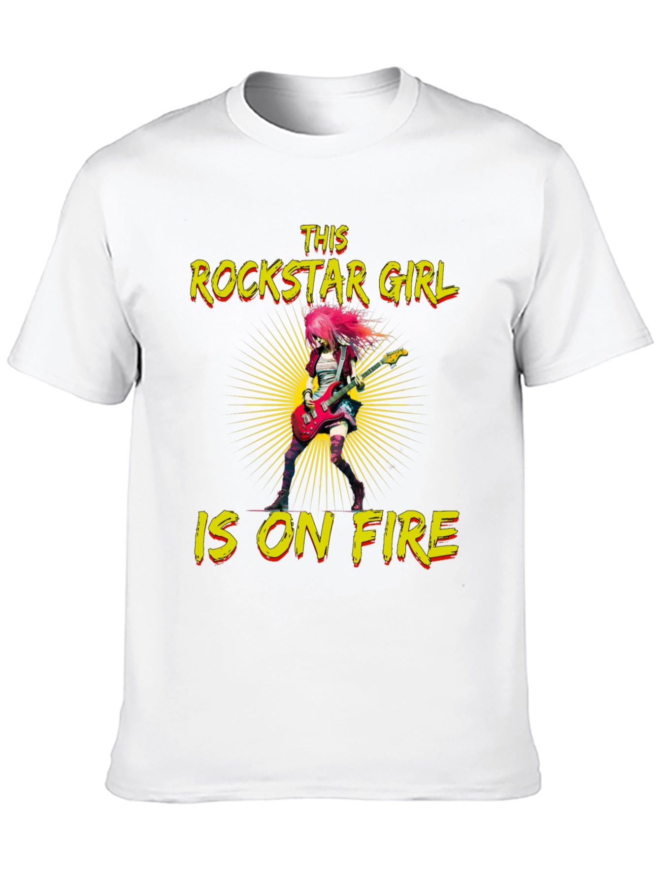 Rockstar Girl on Fire Black T-Shirt