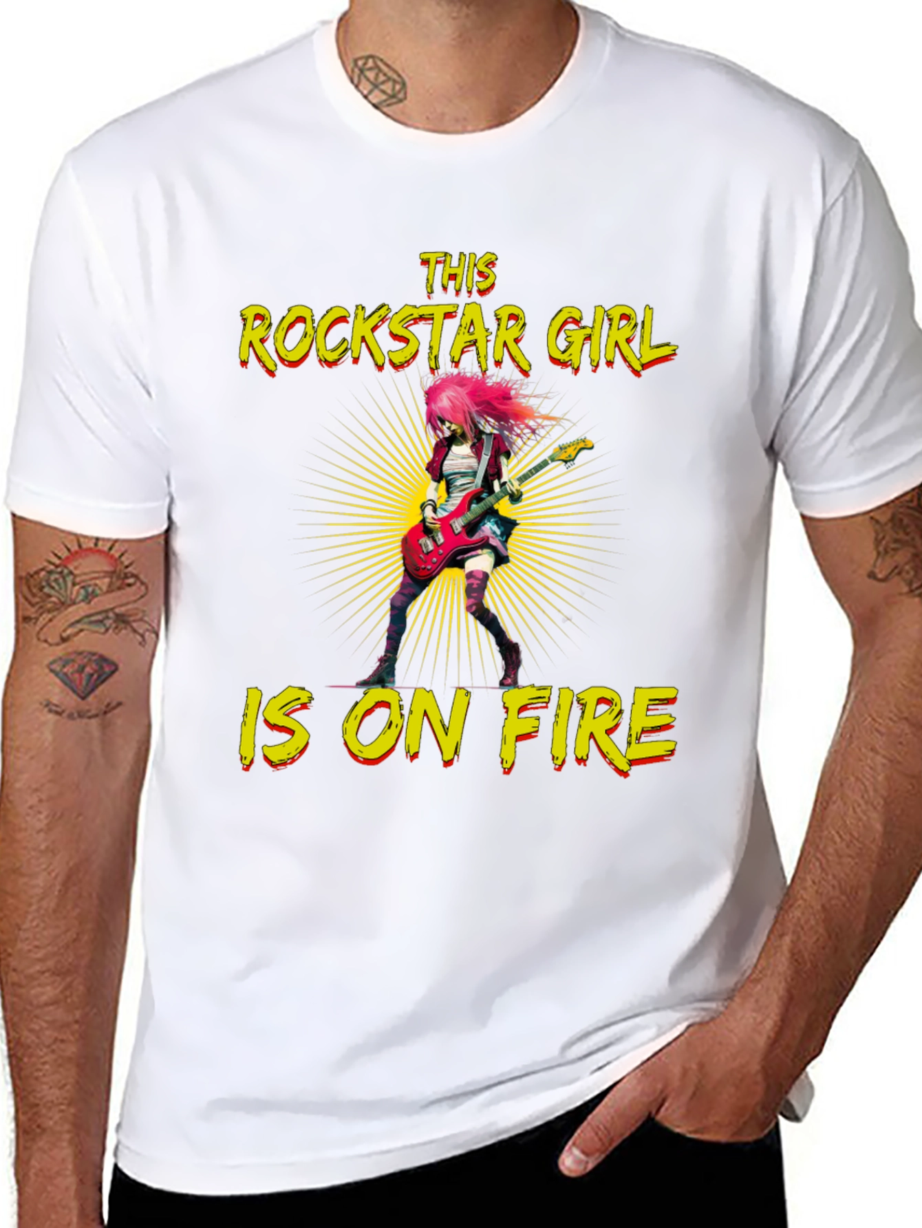 Rockstar Girl on Fire Black T-Shirt