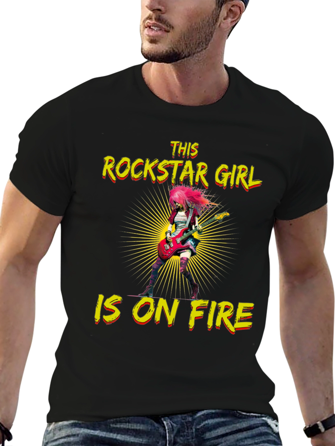 Rockstar Girl on Fire Black T-Shirt