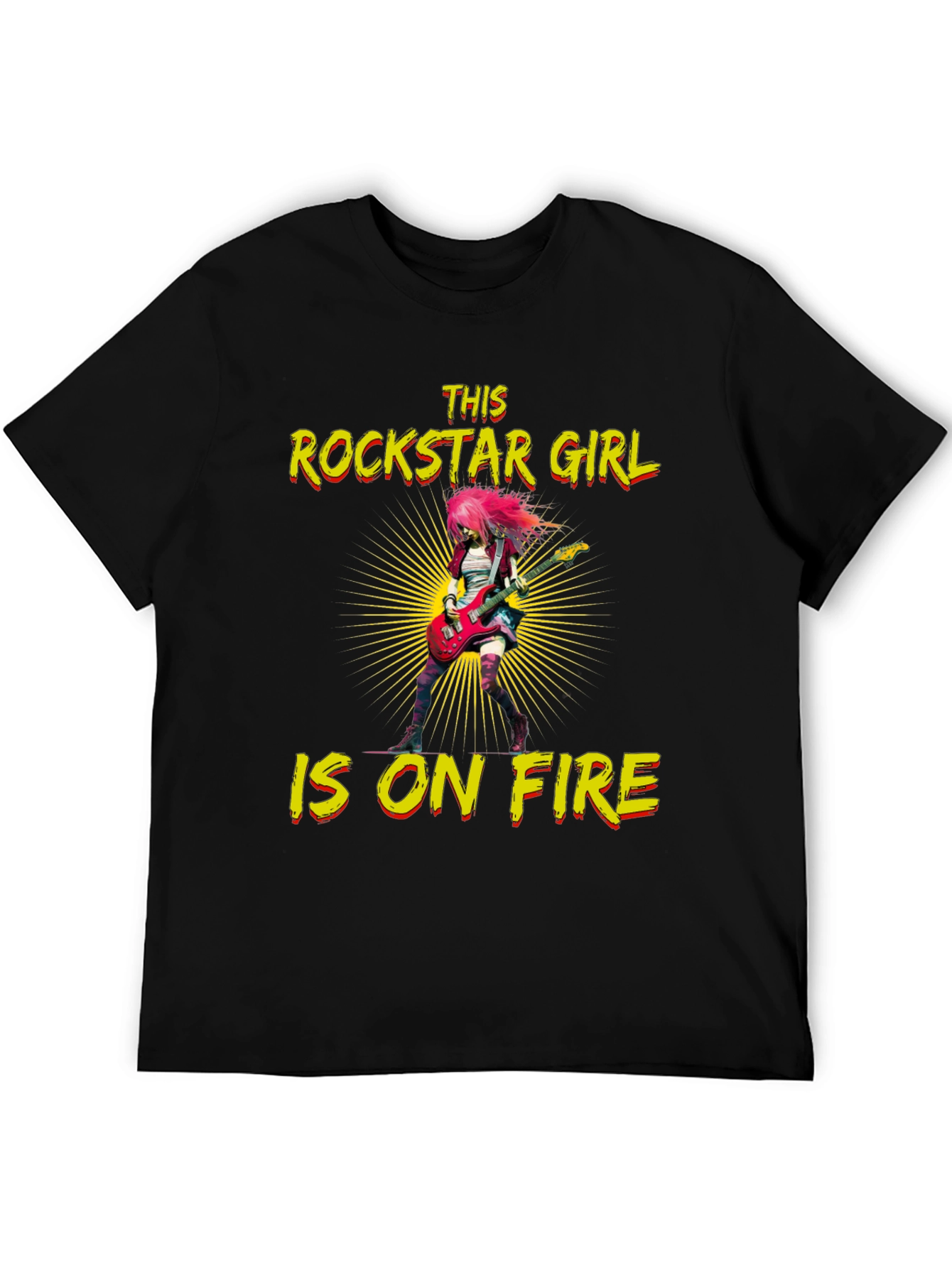 Rockstar Girl on Fire Black T-Shirt