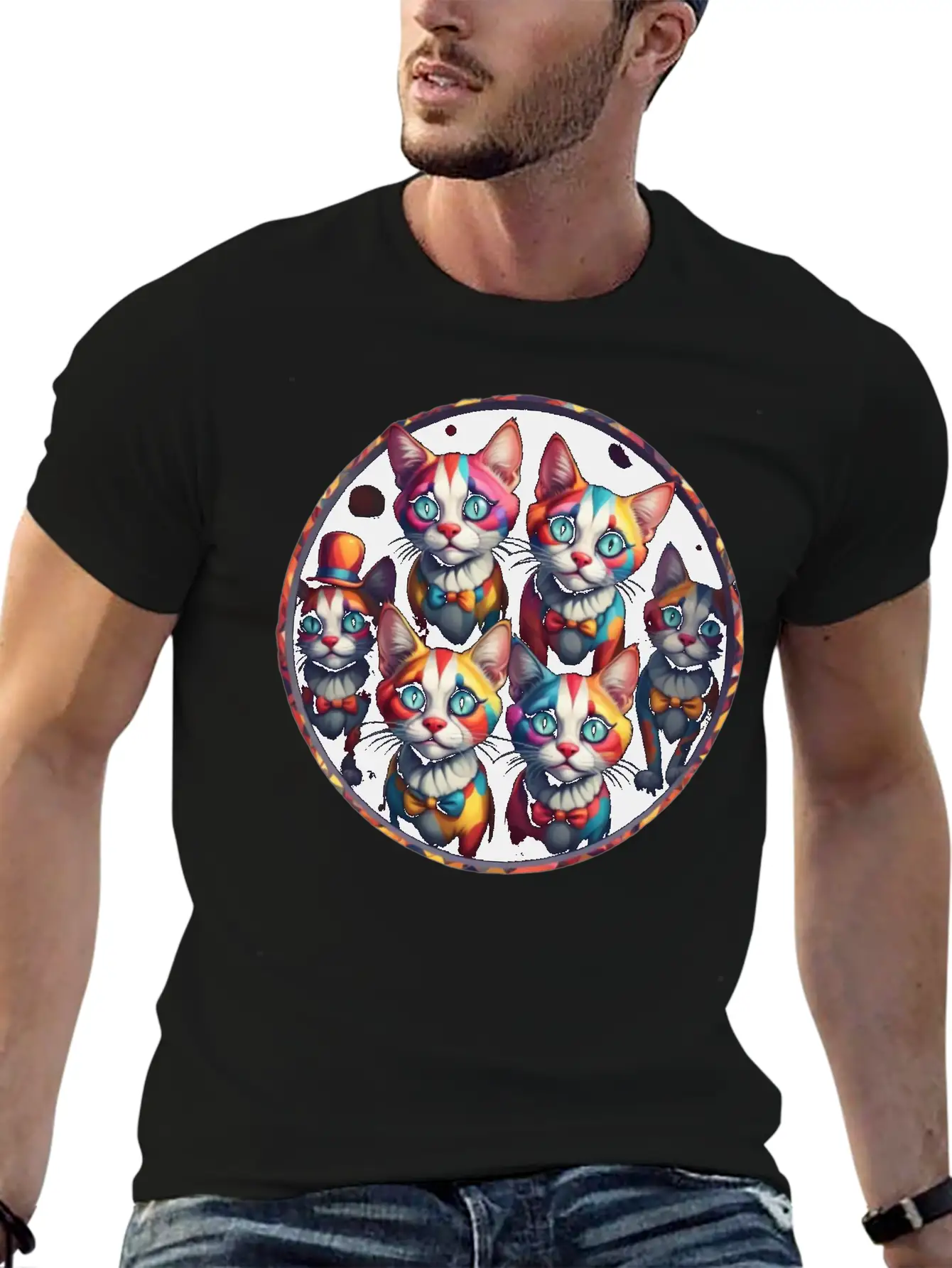 Adorable Sad Clown Cats Unisex Casual T-Shirt – Clean Design For Daily Comfort