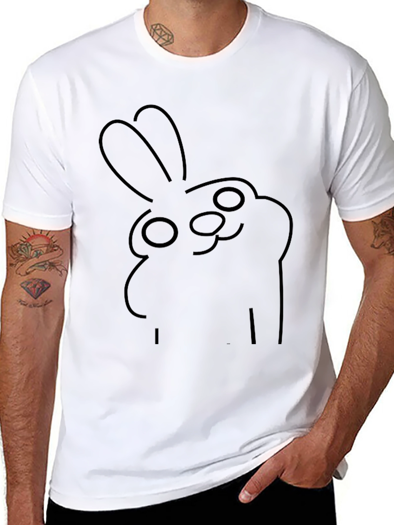 Minimalist Bunny Outline Black T-Shirt