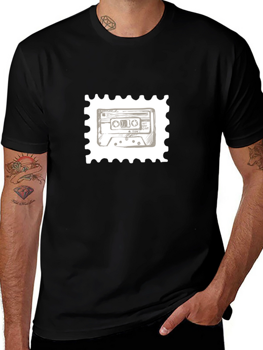 Retro Cassette Tape Stamp T-Shirt - Black