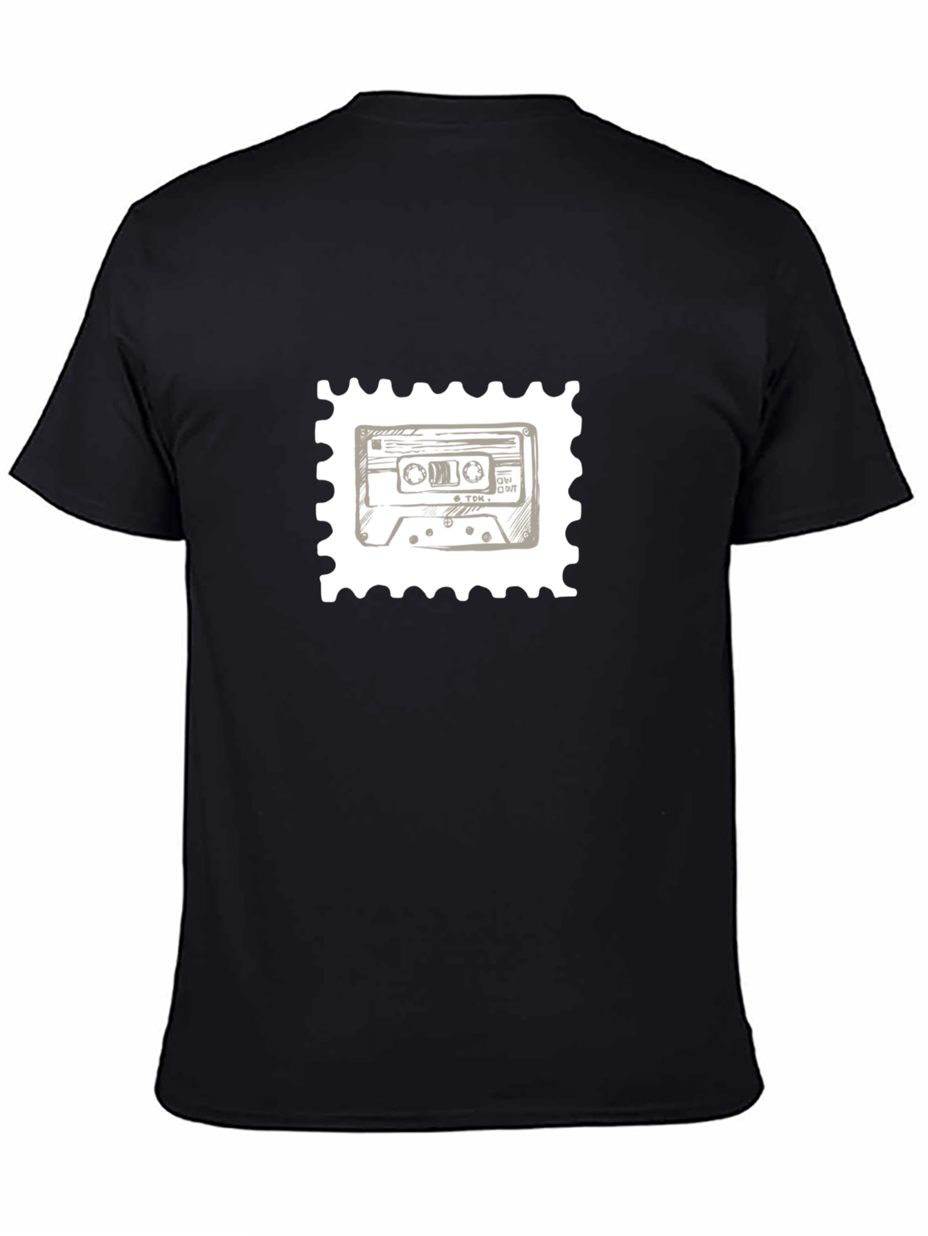 Retro Cassette Tape Stamp T-Shirt - Black