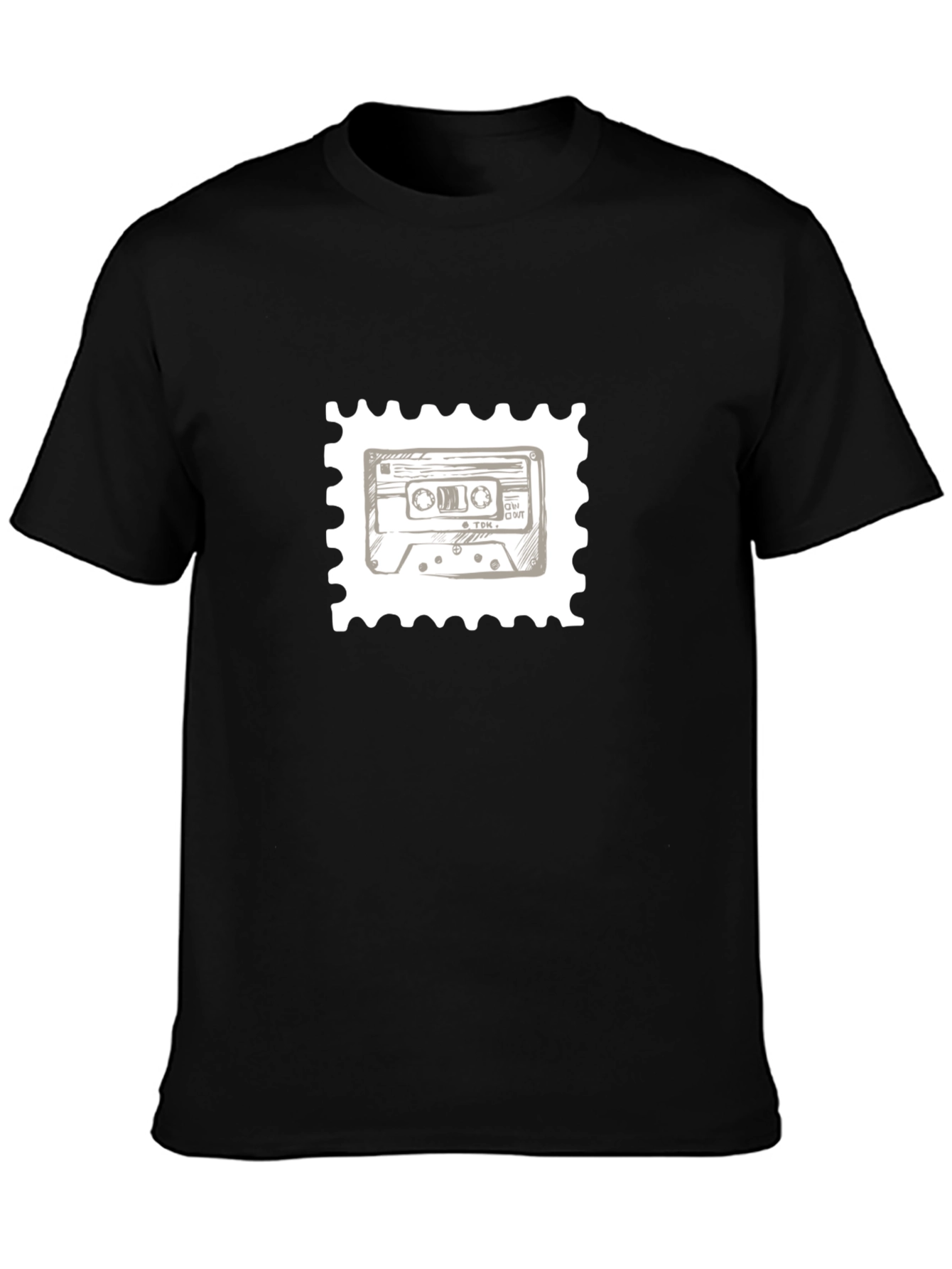 Retro Cassette Tape Stamp T-Shirt - Black
