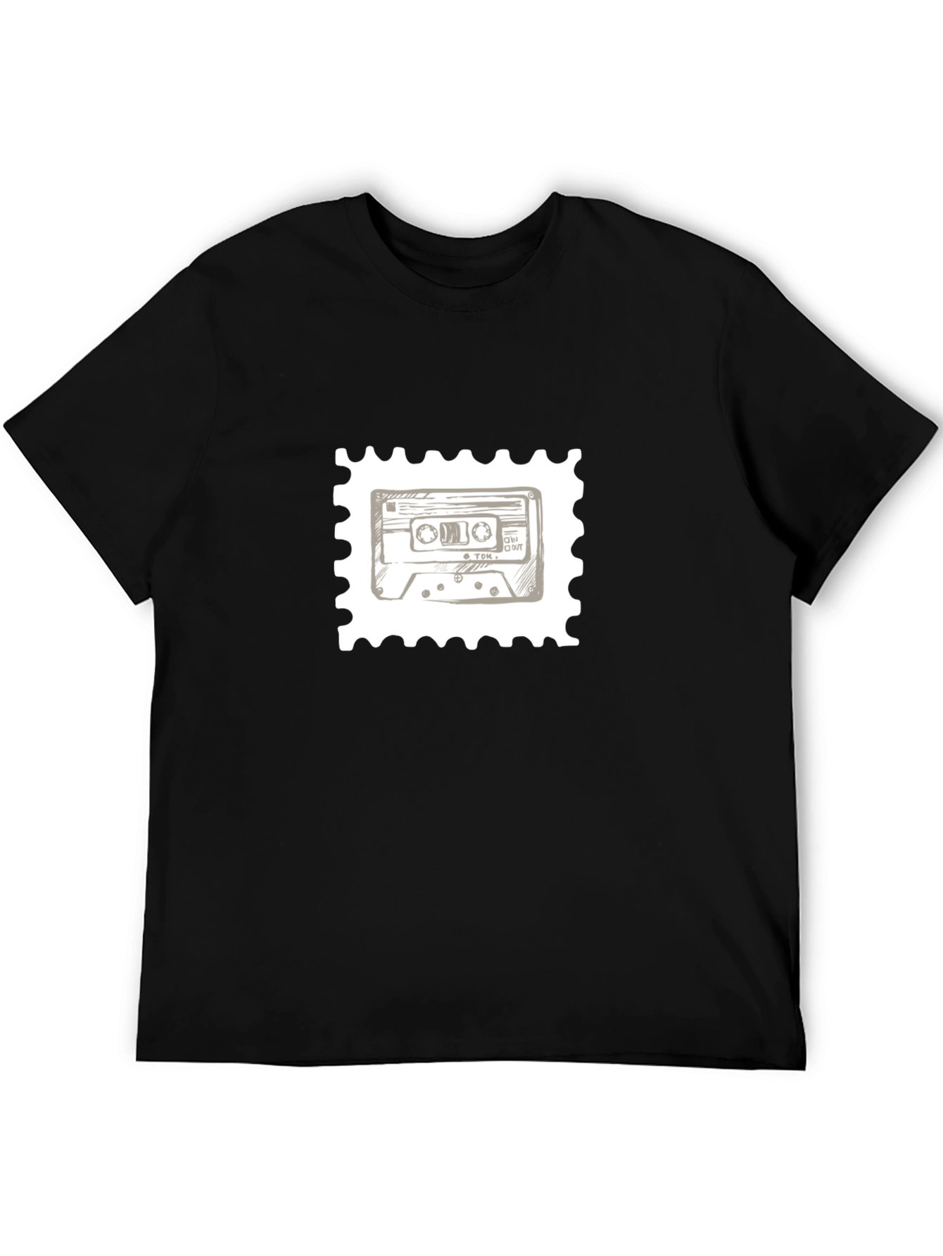 Retro Cassette Tape Stamp T-Shirt - Black