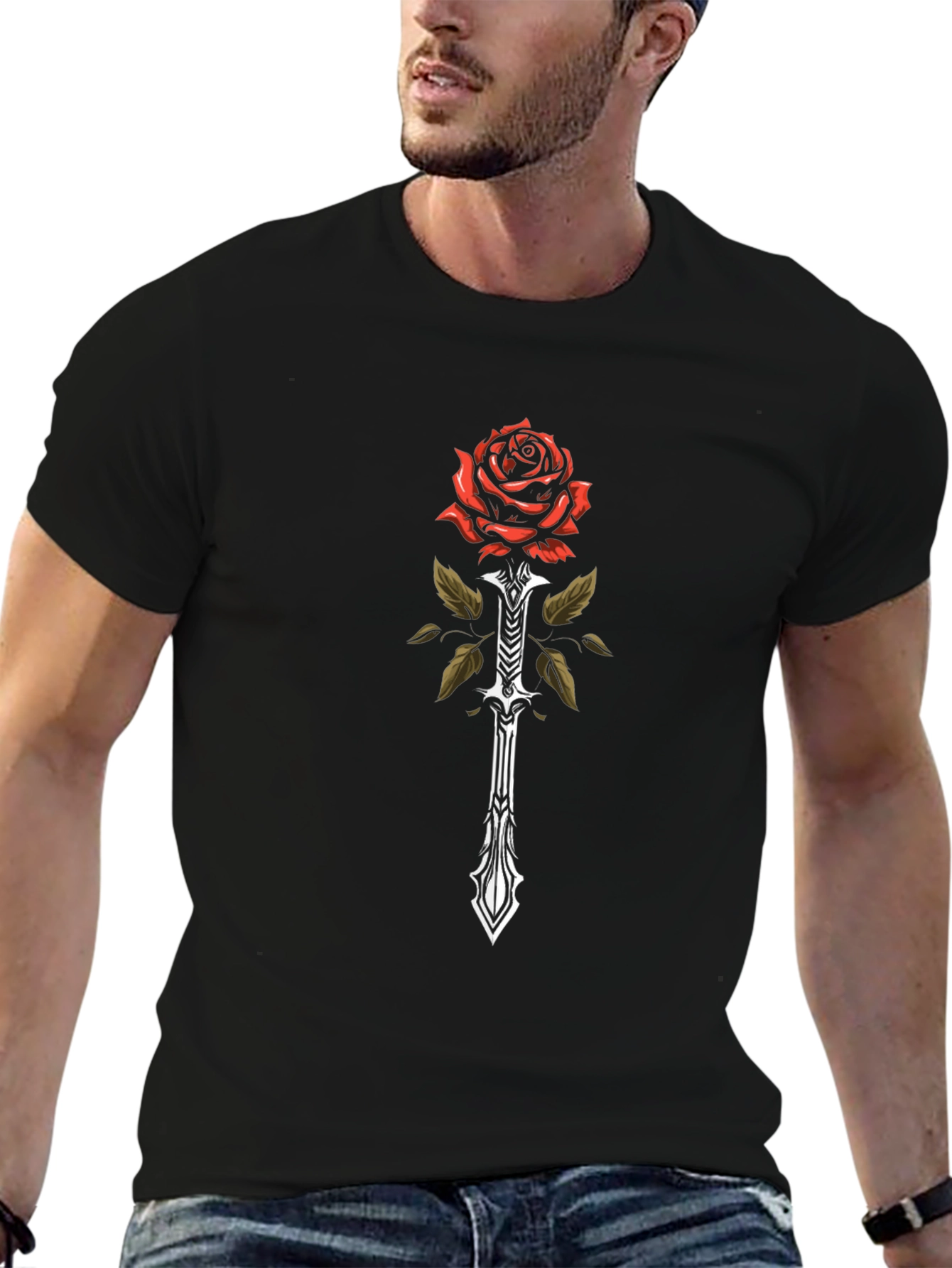 Rose Sword Graphic Tee - Mens Black T-Shirt