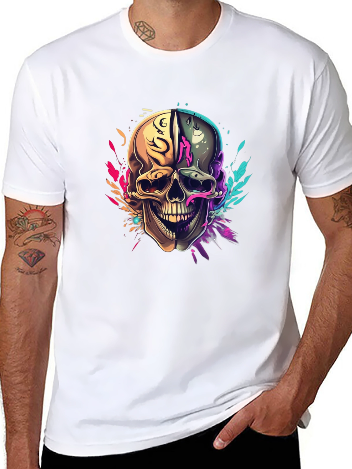 Colorful Skull Graphic T-Shirt