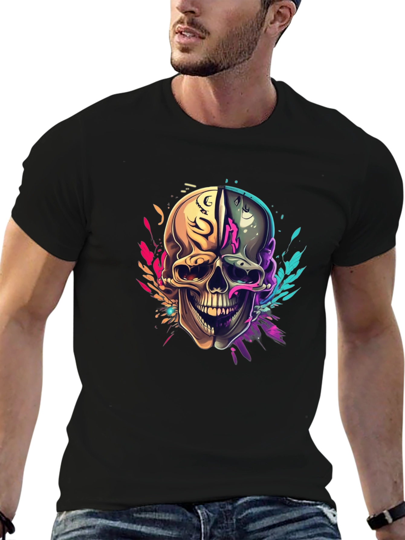 Colorful Skull Graphic T-Shirt