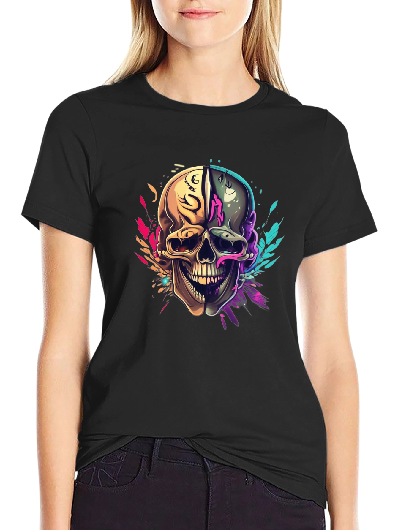 Colorful Skull Graphic T-Shirt