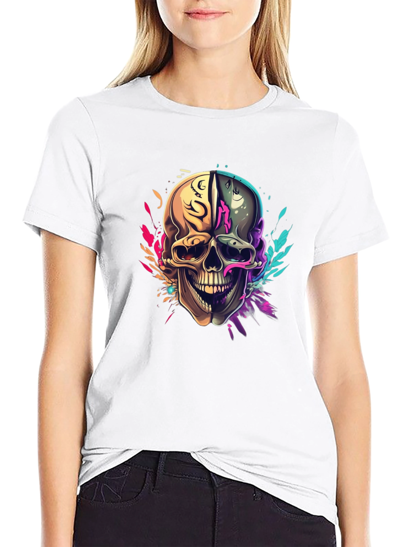 Colorful Skull Graphic T-Shirt