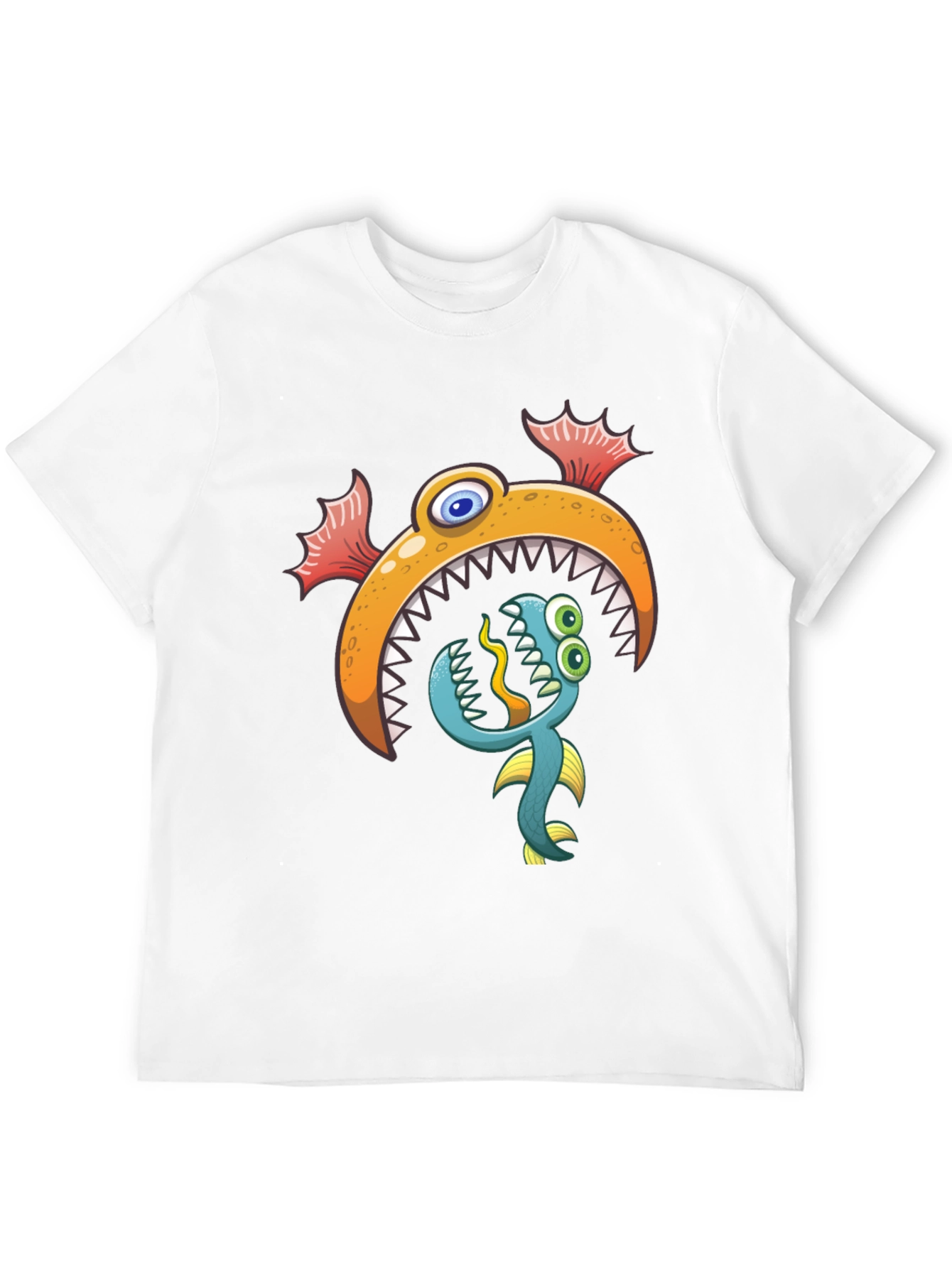 Cartoon Fish Graphic Print Black T-Shirt