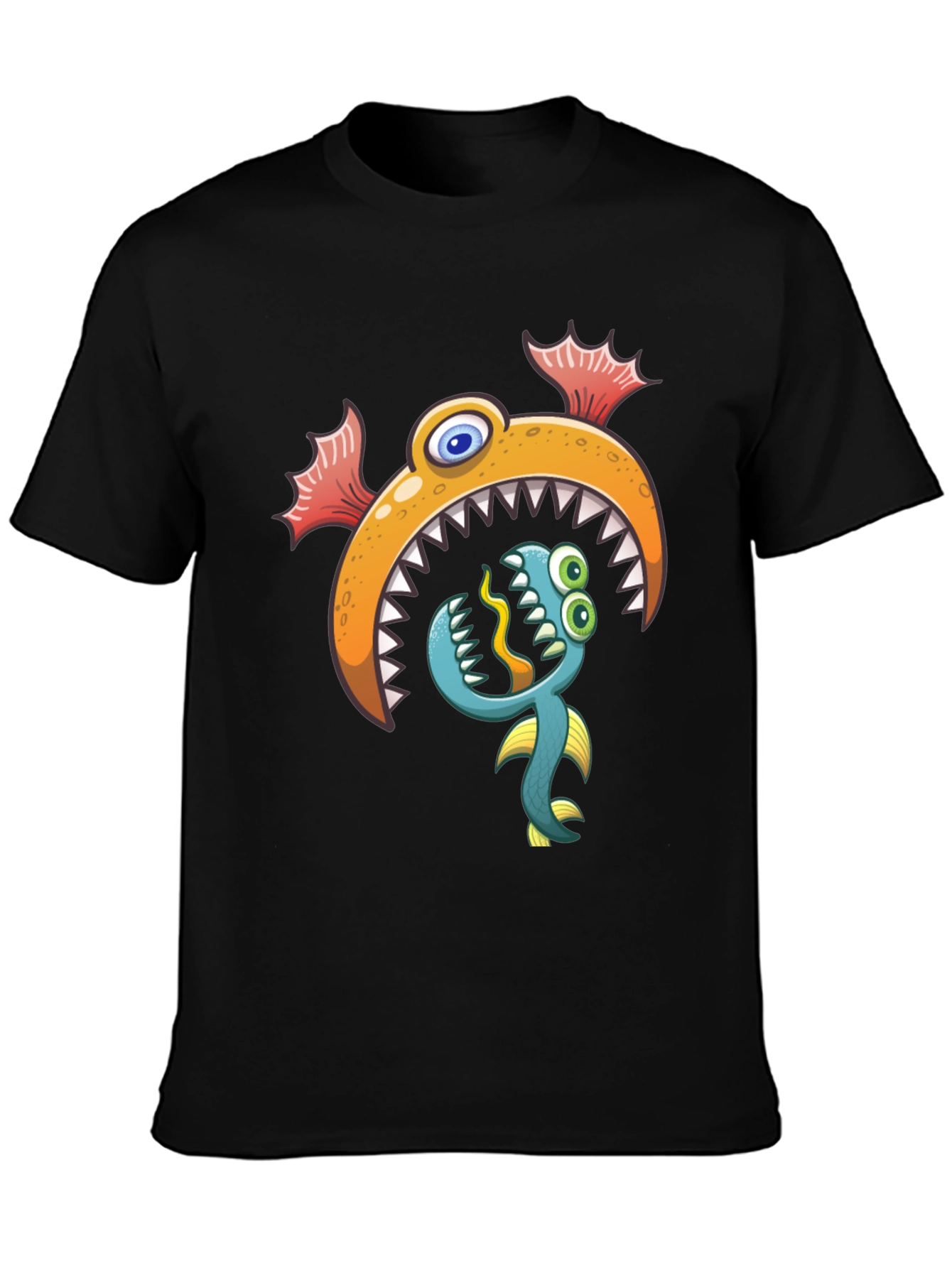 Cartoon Fish Graphic Print Black T-Shirt