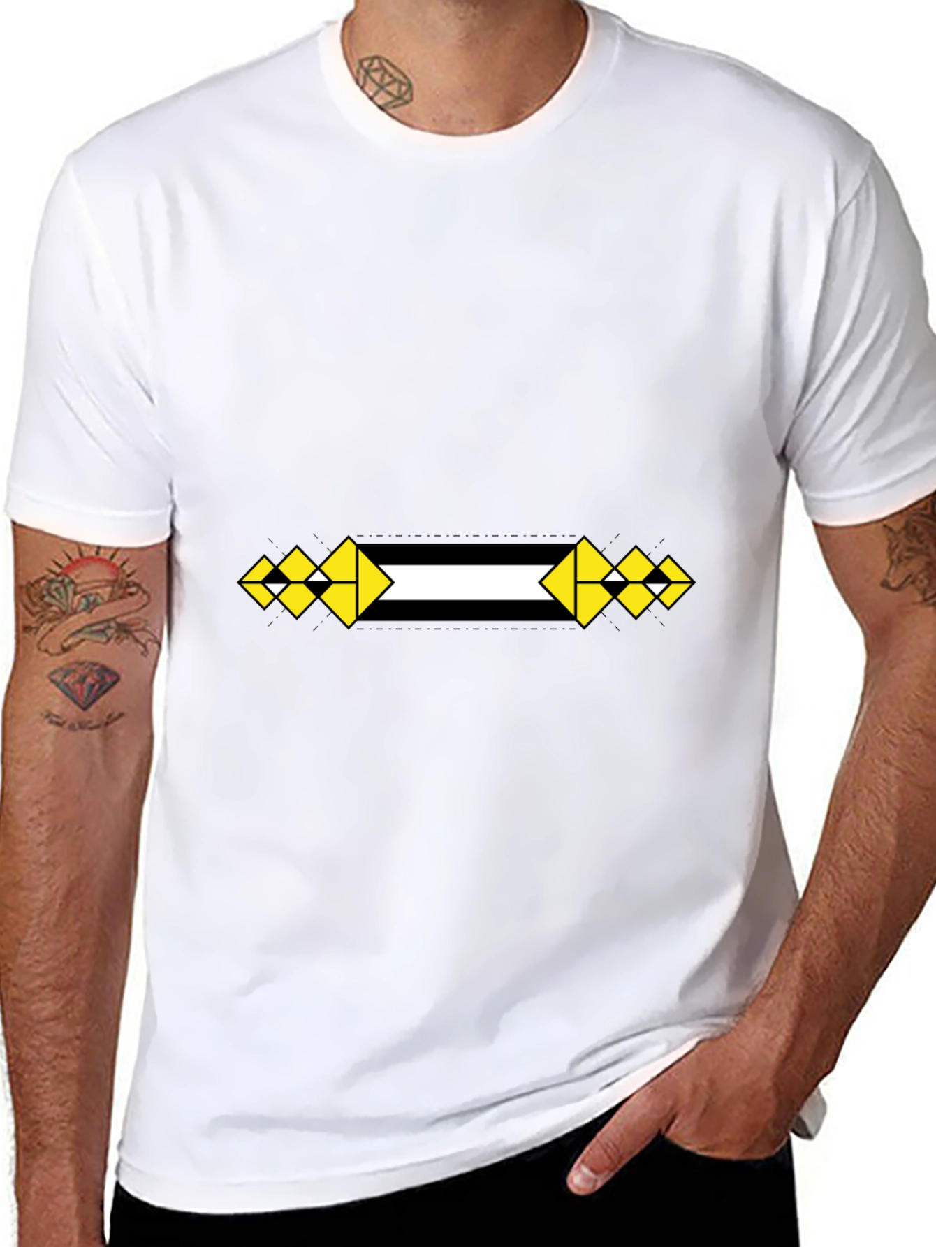 Black Tee with Geometric Arrow Design
