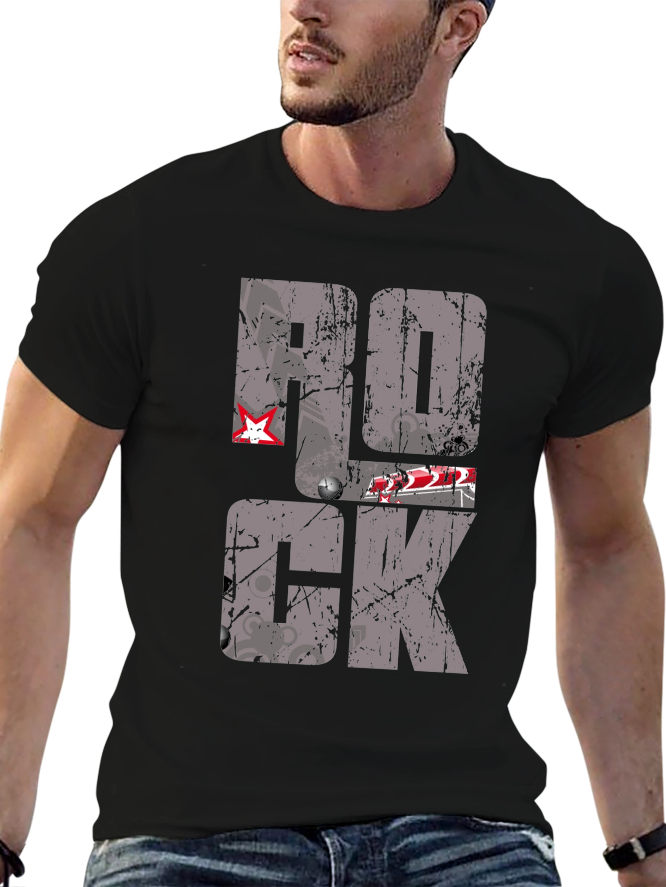 Rock Graphic Print Black T-Shirt