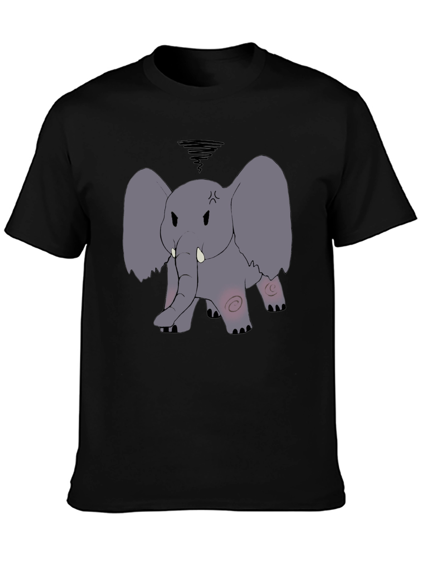 Angry Elephant Cartoon Black T-Shirt