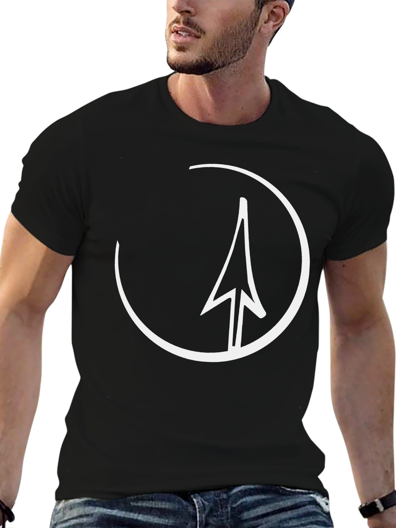 Black T-Shirt with Arrow Circle Graphic Tee