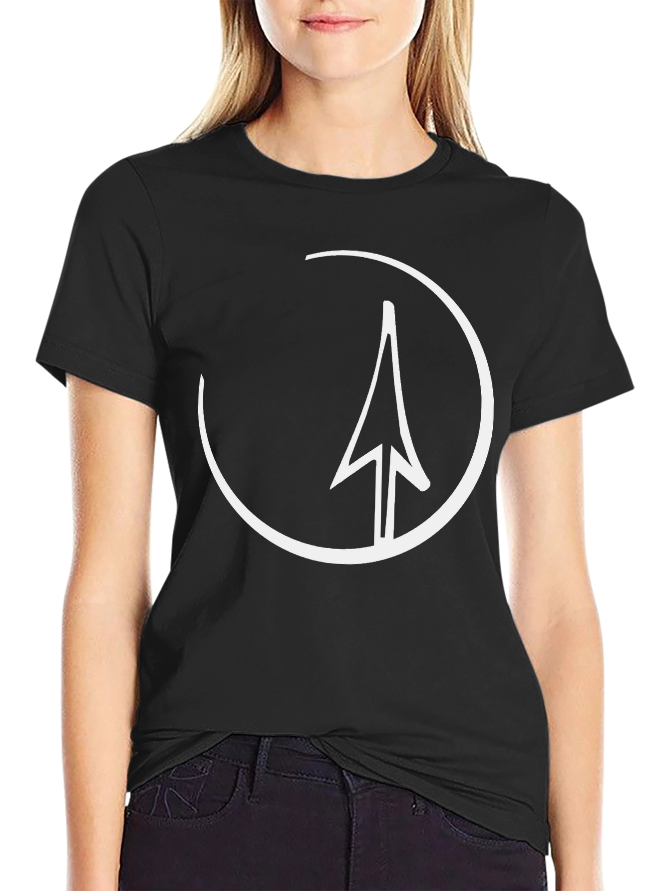Black T-Shirt with Arrow Circle Graphic Tee