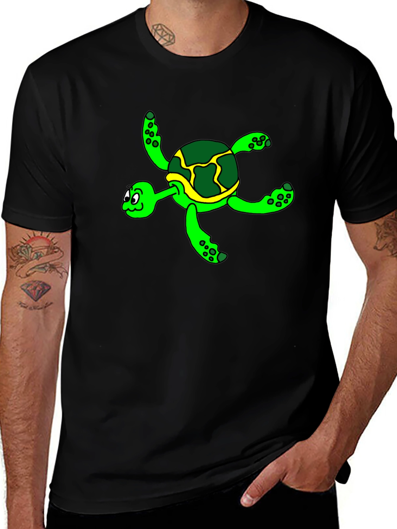 Cartoon Turtle Graphic Tee - Black
