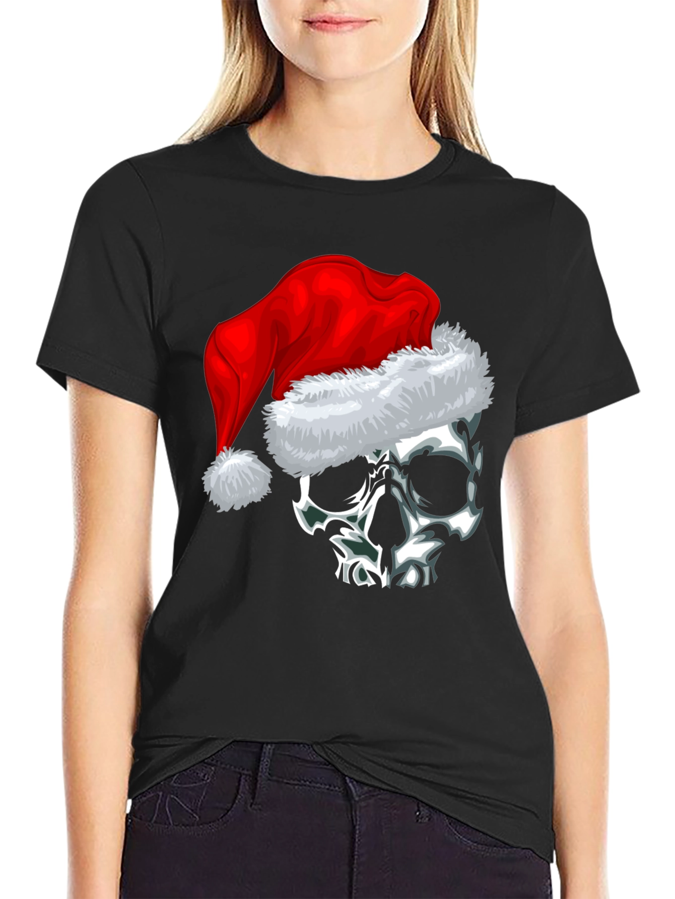 Skull with Santa Hat Graphic Tee