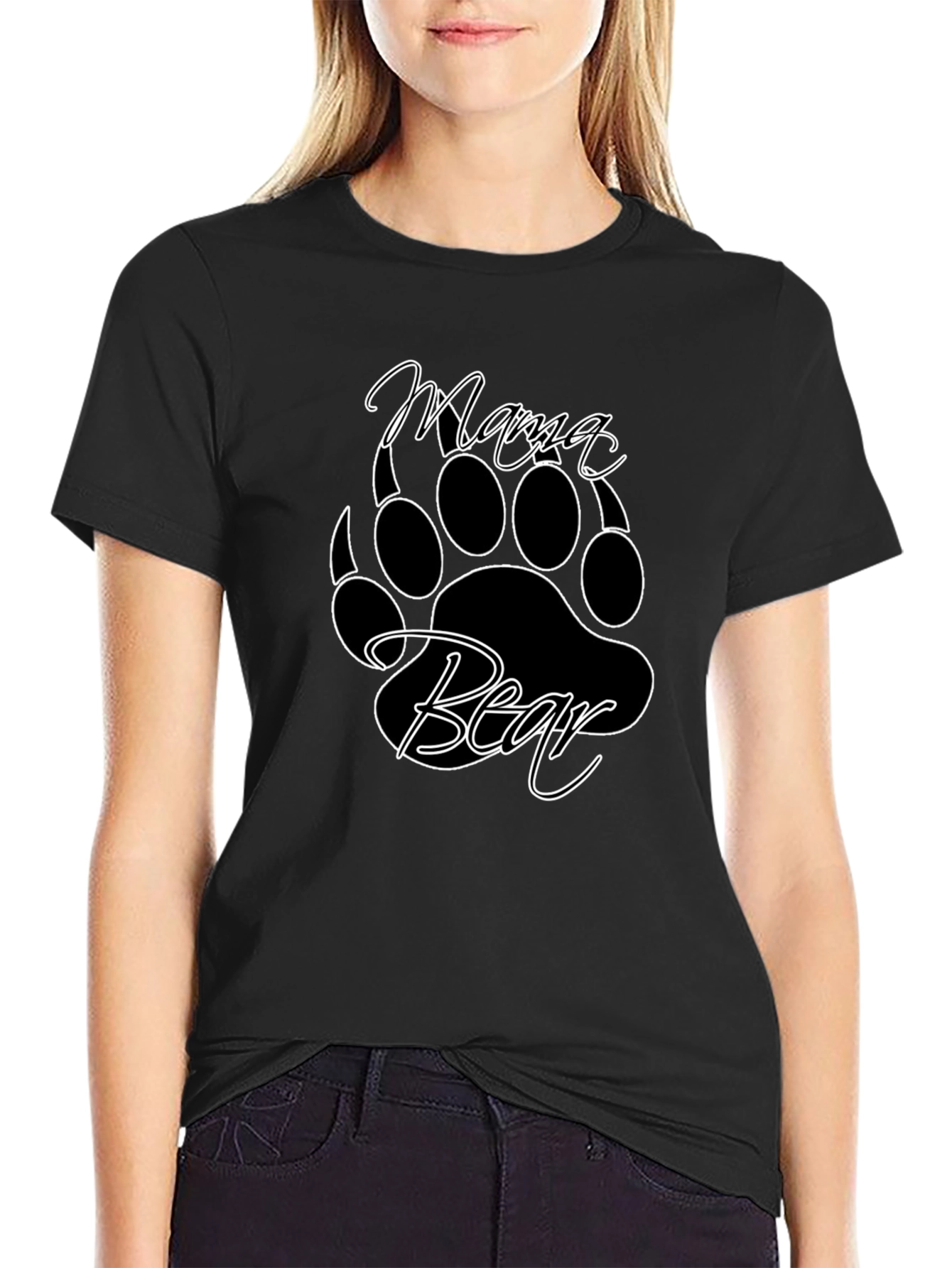 Mama Bear Graphic Tee - Black Cotton Blend Shirt