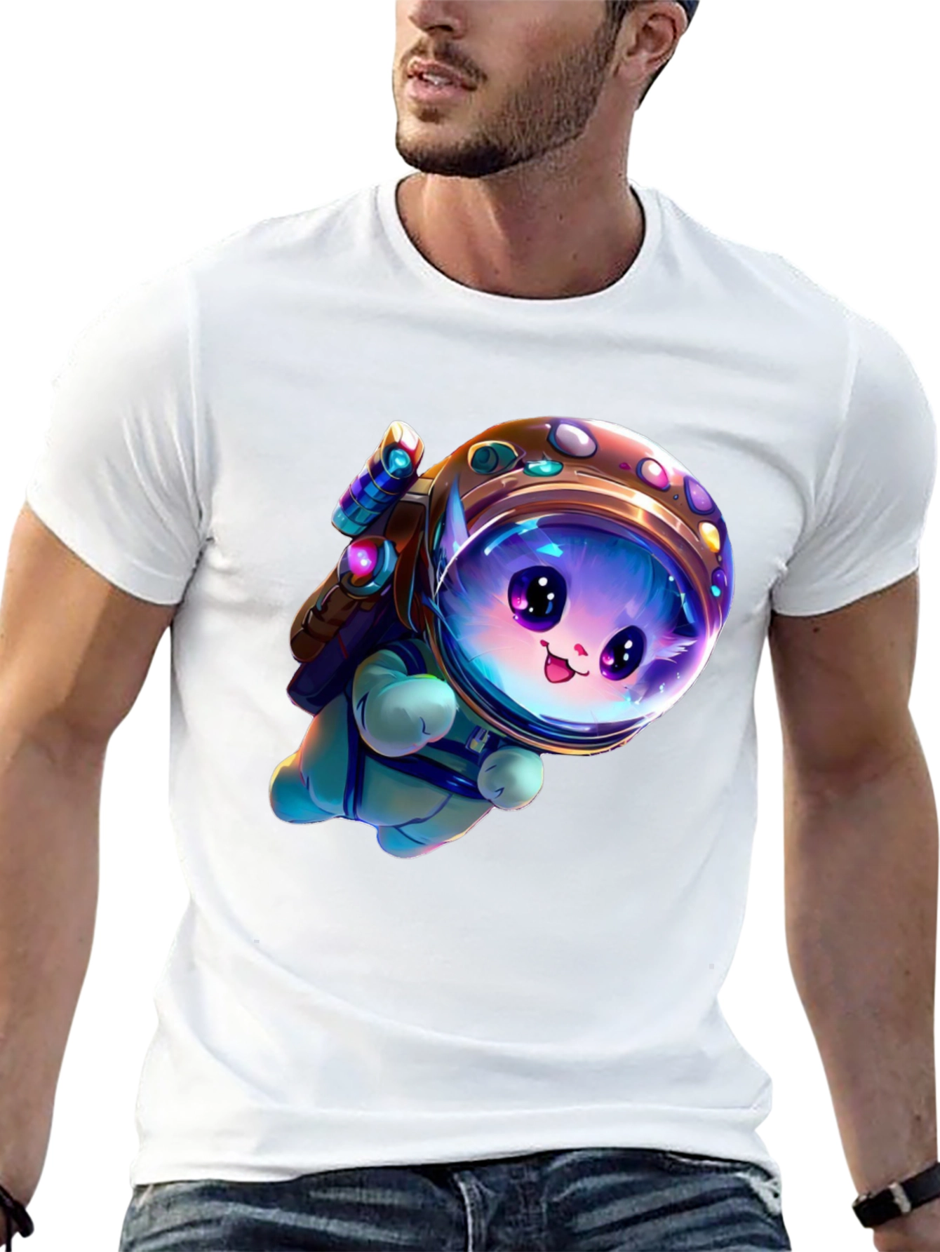 Astronaut Kitten Black T-Shirt
