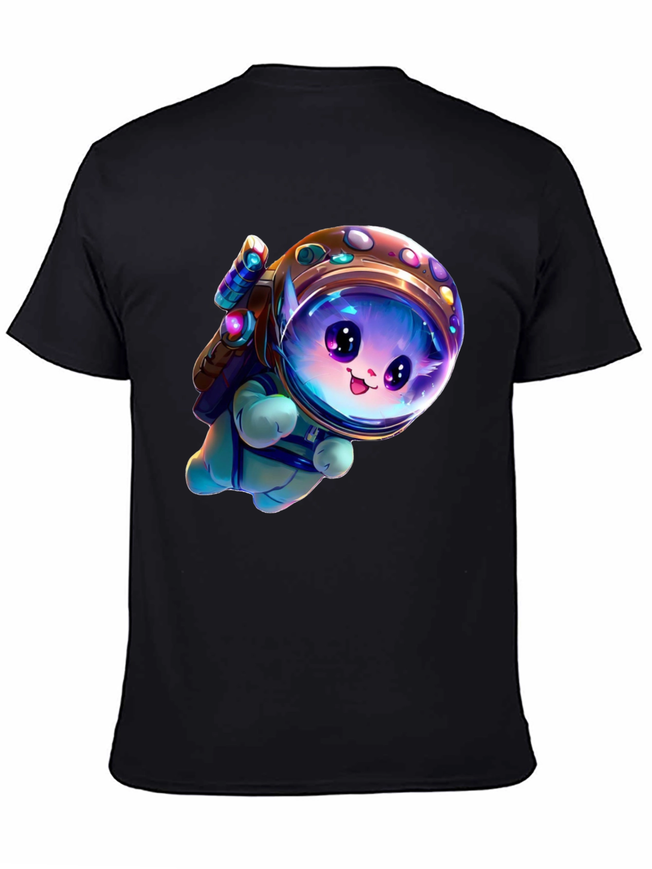Astronaut Kitten Black T-Shirt