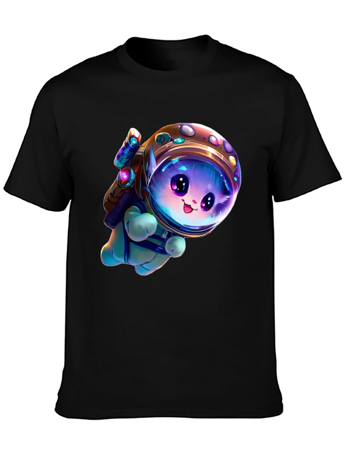 Astronaut Kitten Black T-Shirt